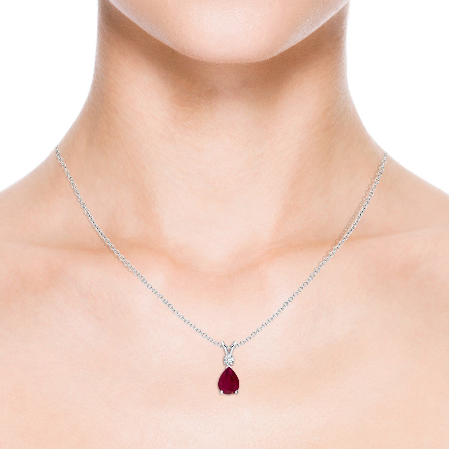 ANGARA Ruby Teardrop Pendant Necklace with Diamond in Silver (Size
