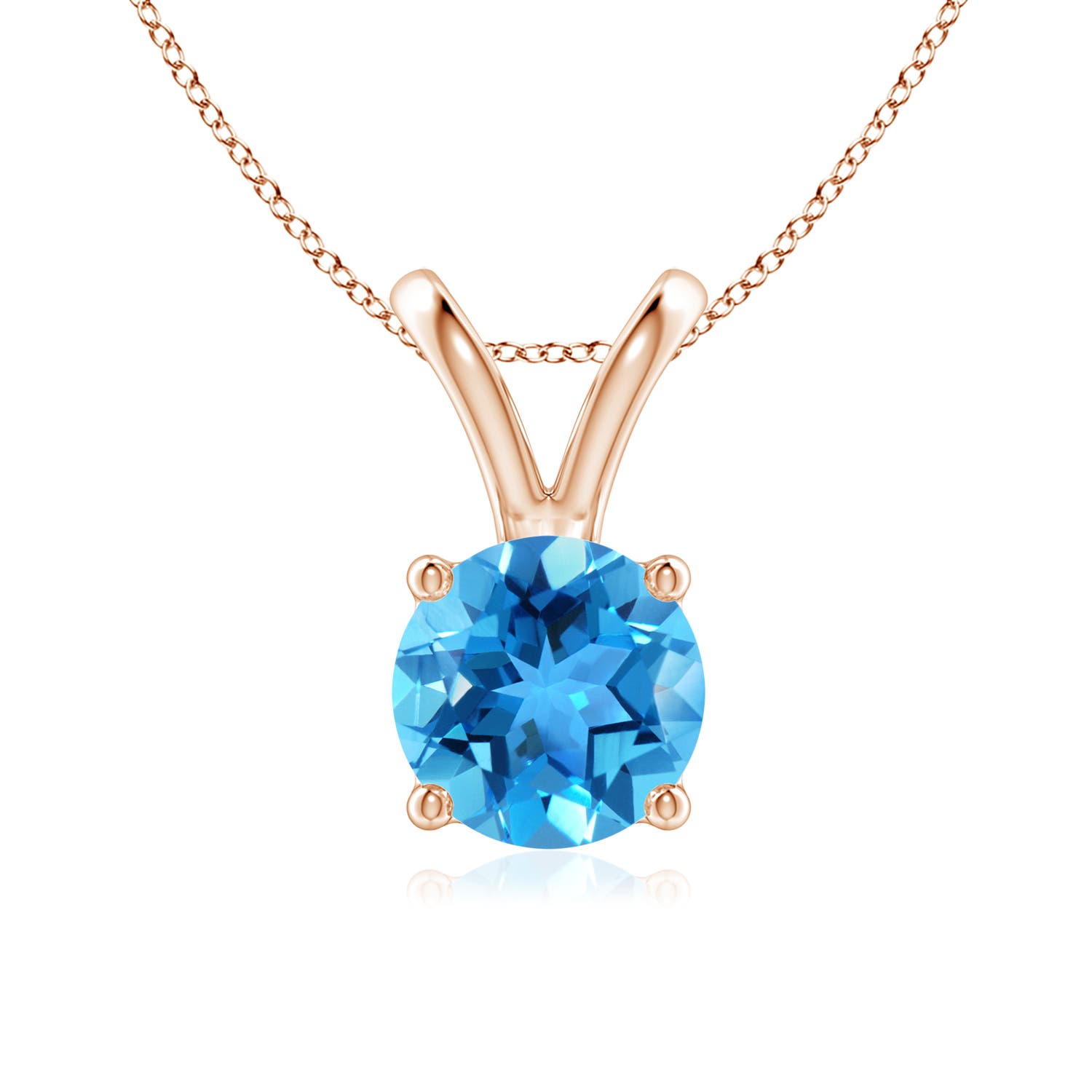 V-Bale Round Swiss Blue Topaz Solitaire Pendant 5mm Swiss Blue Topaz V-Bale Round Swiss Blue Topaz Solitaire Pendant 5mm Swiss Blue Topaz