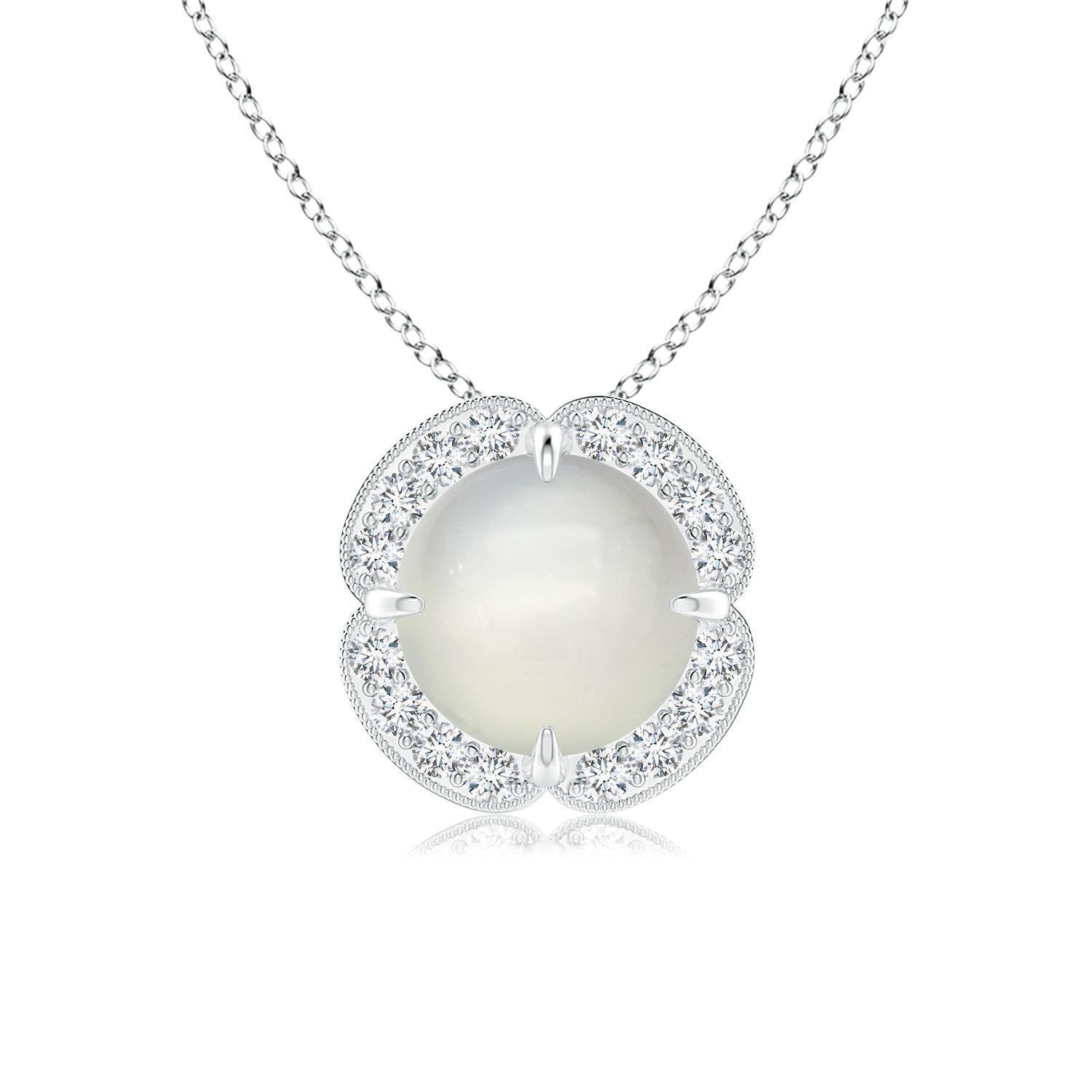 Claw-Set Moonstone Clover Pendant with Diamond Halo