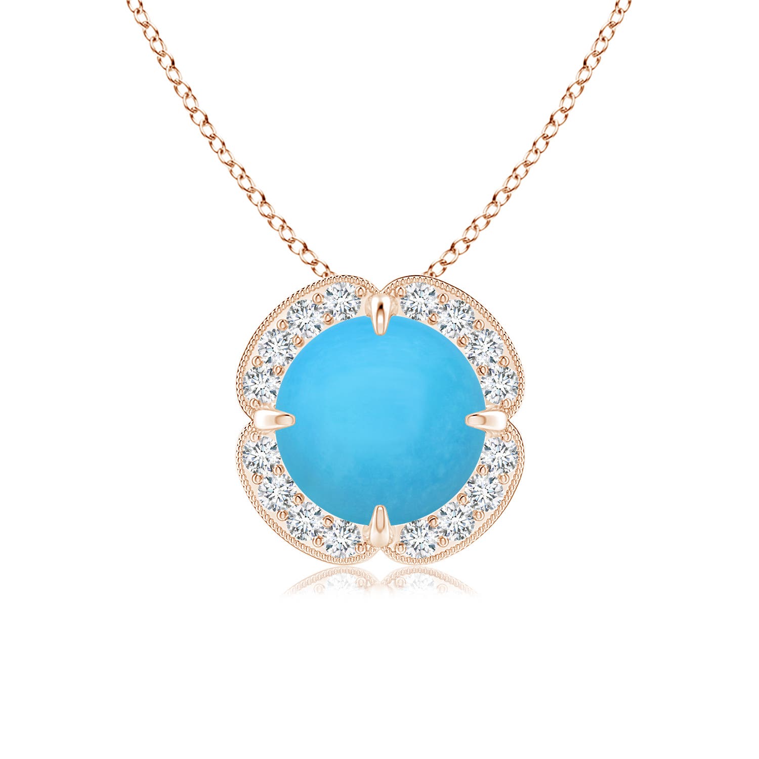 Claw-Set Turquoise Clover Pendant with Diamond Halo