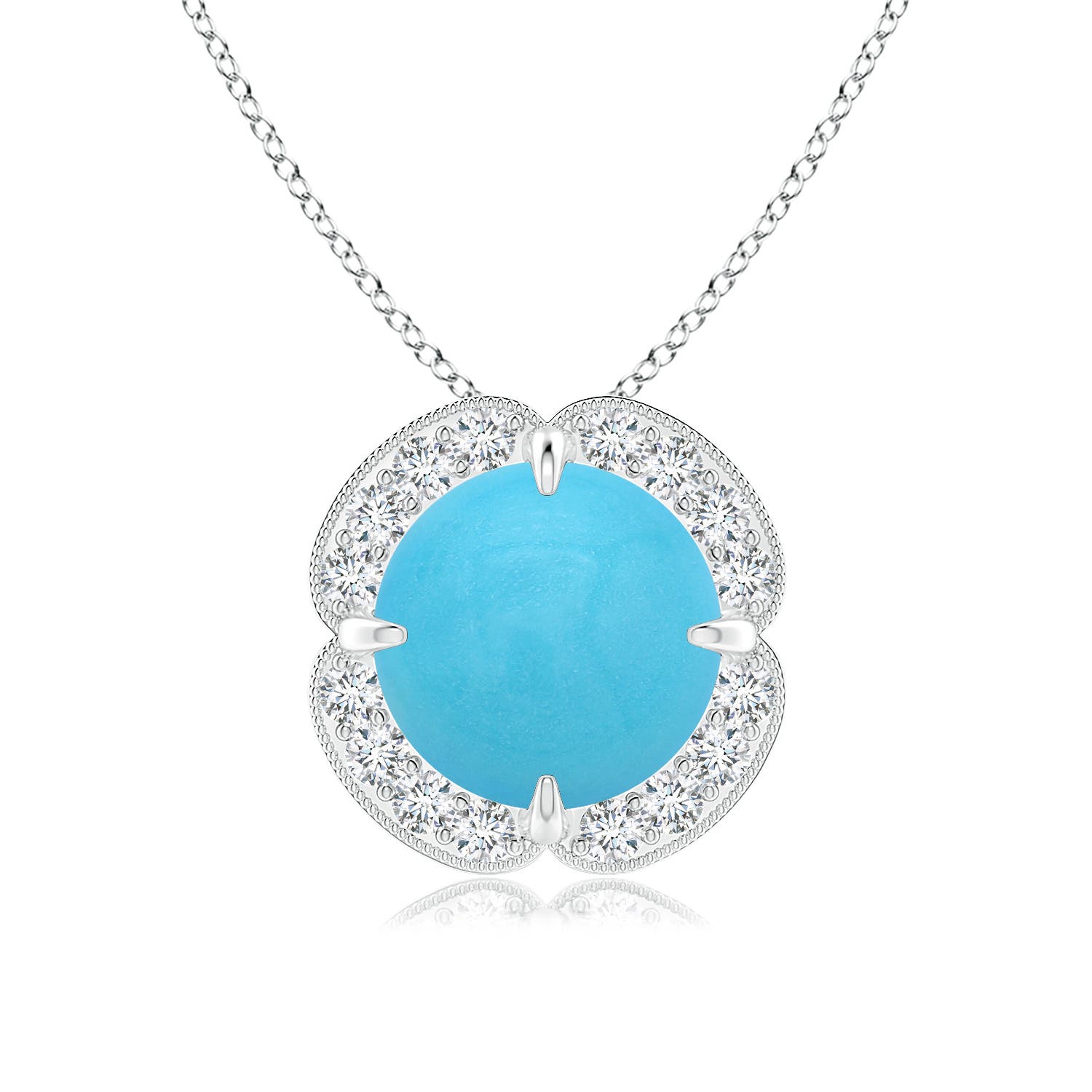 Claw-Set Turquoise Clover Pendant with Diamond Halo