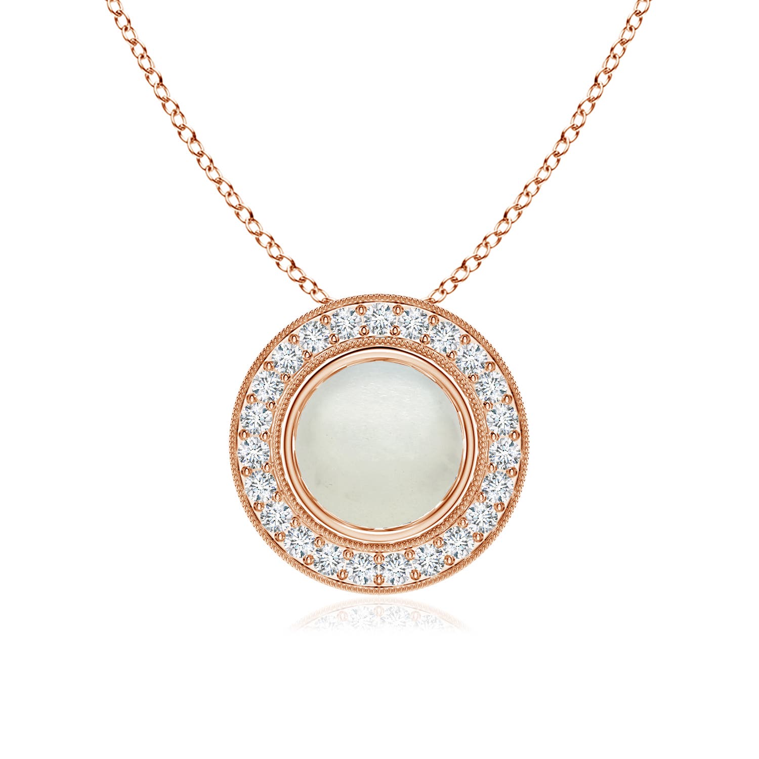 Bezel-Set Moonstone Pendant with Diamond Halo