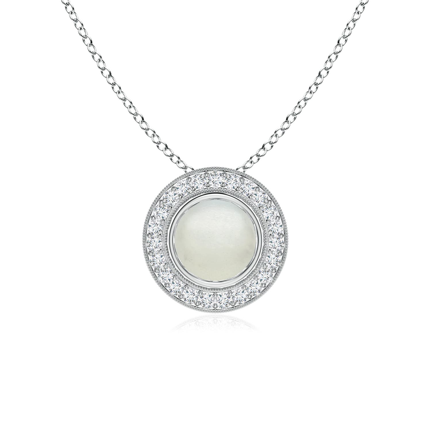 Bezel-Set Moonstone Pendant with Diamond Halo