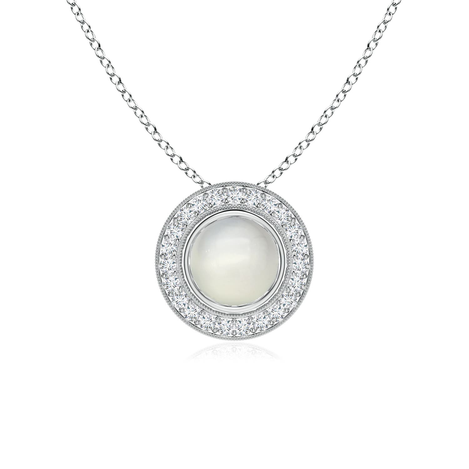 Bezel-Set Moonstone Pendant with Diamond Halo