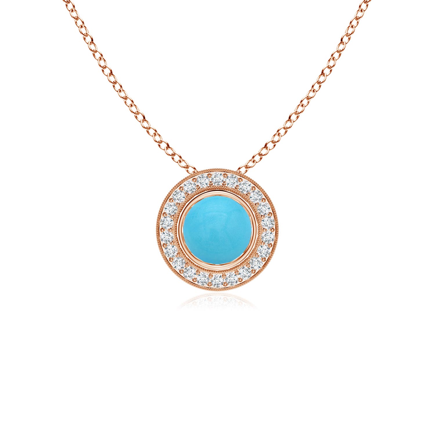 Bezel-Set Turquoise Pendant with Diamond Halo