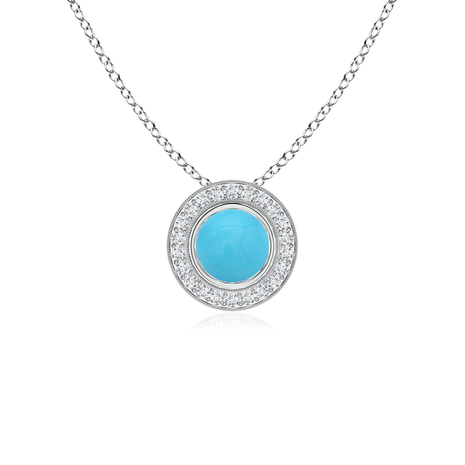 Bezel-Set Turquoise Pendant with Diamond Halo