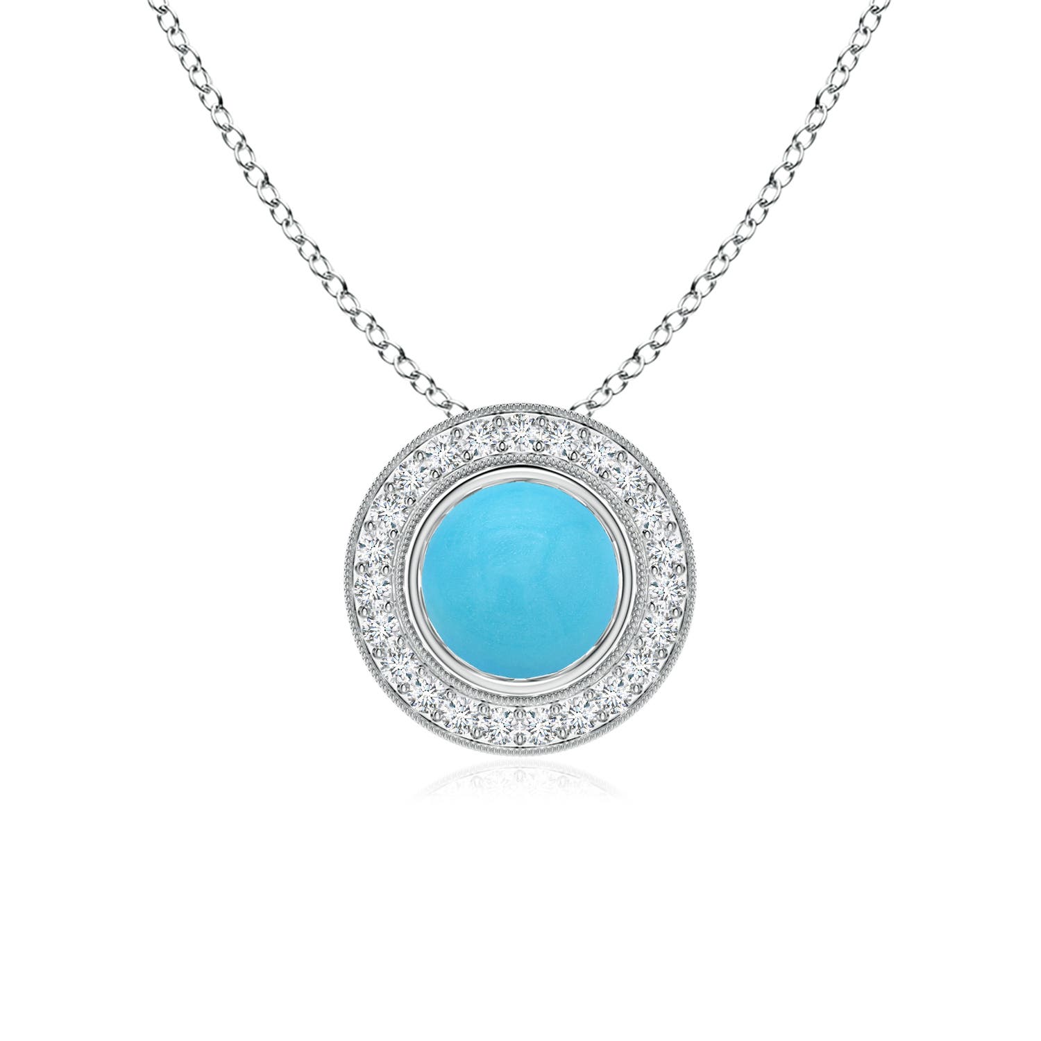 Bezel-Set Turquoise Pendant with Diamond Halo