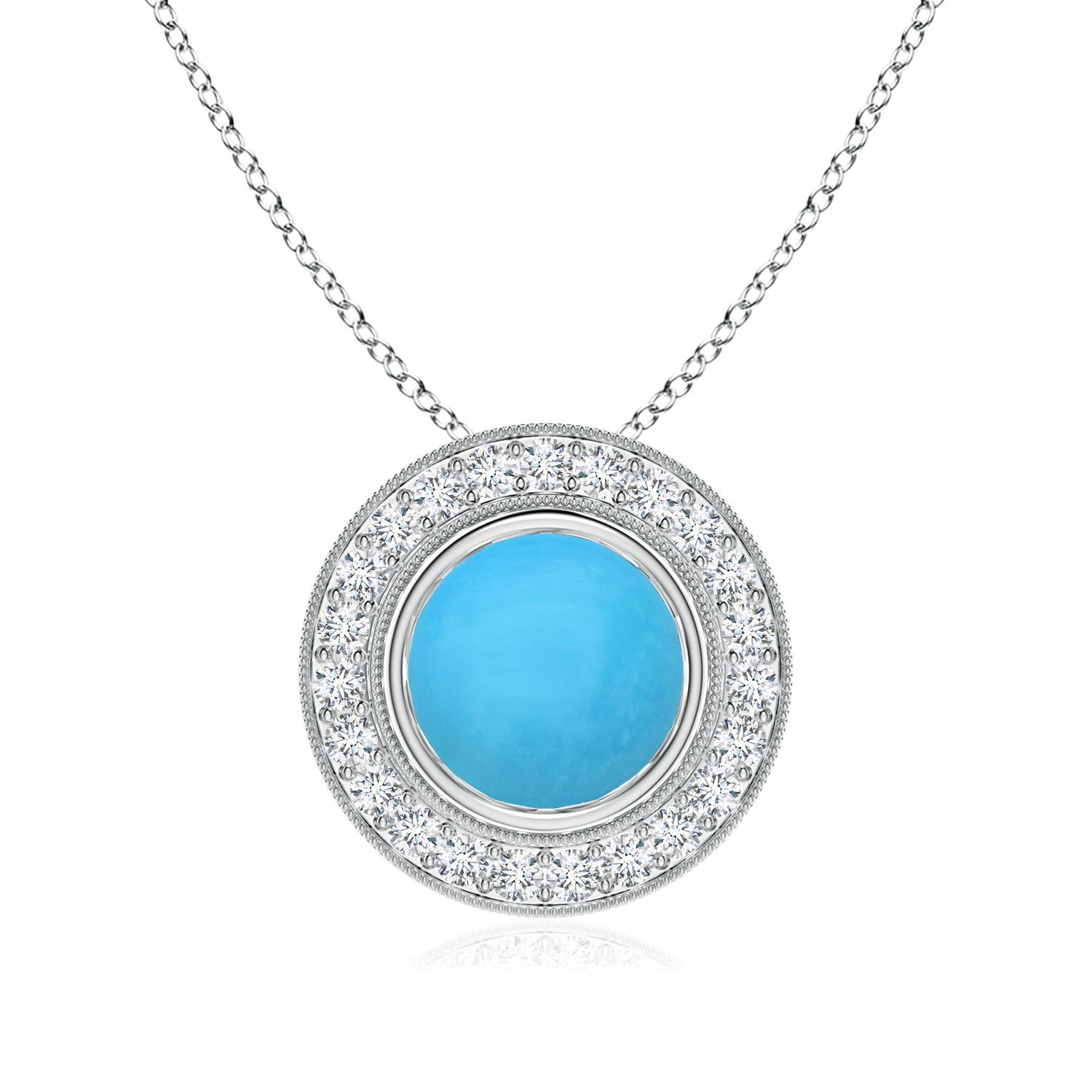 Bezel-Set Turquoise Pendant with Diamond Halo