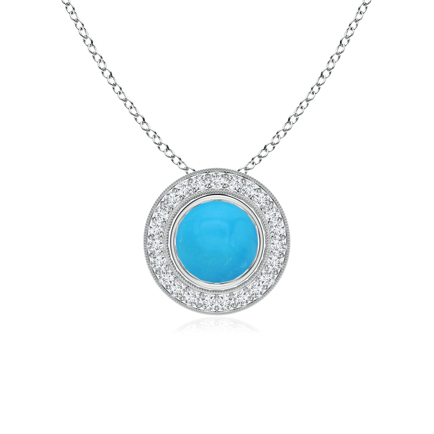 Bezel-Set Turquoise Pendant with Diamond Halo