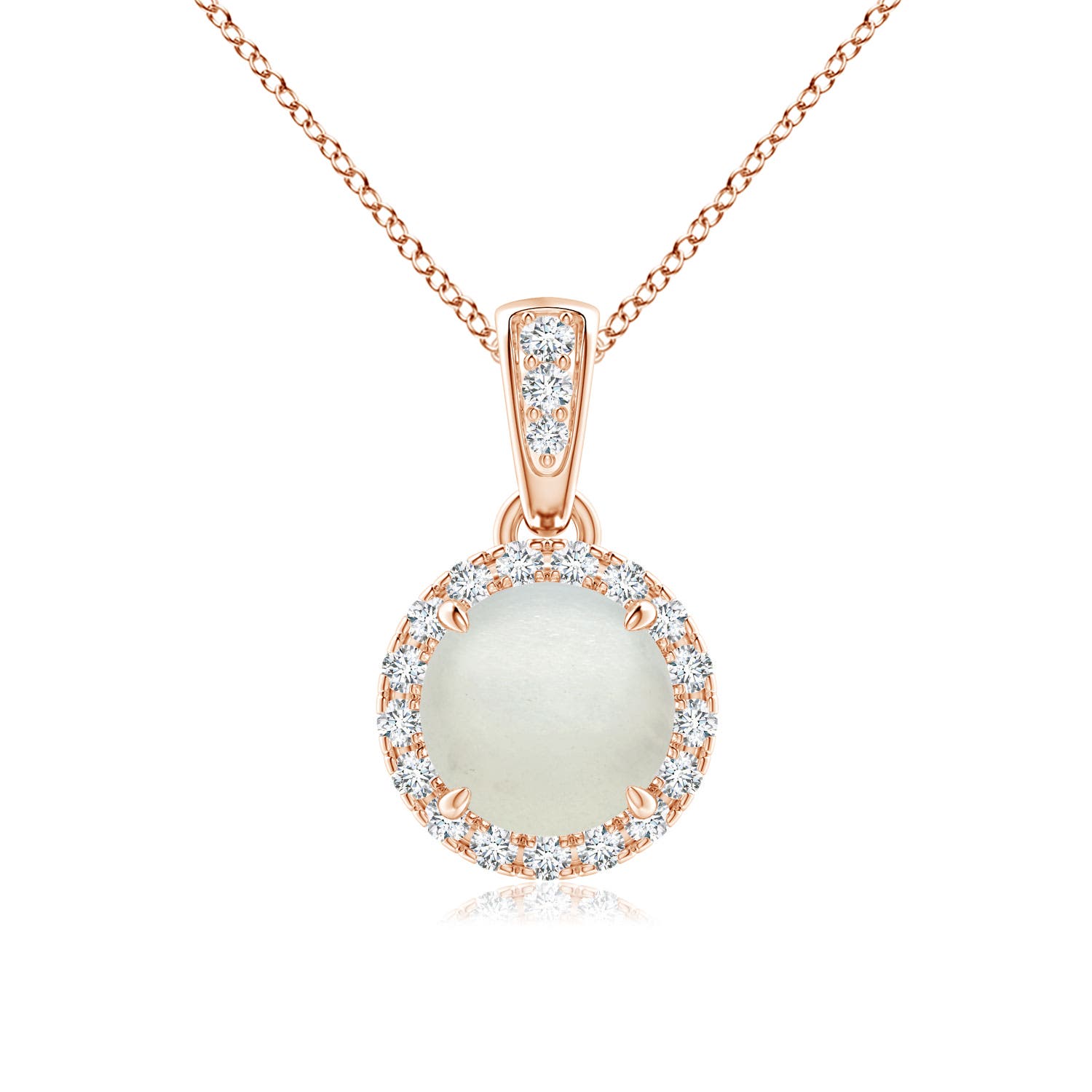 Claw-Set Round Moonstone Pendant with Diamond Halo