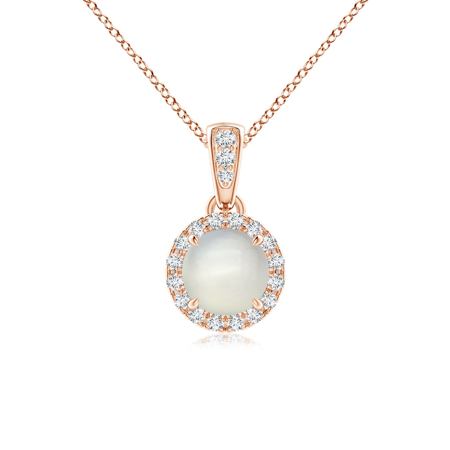 Claw-Set Round Moonstone Pendant with Diamond Halo