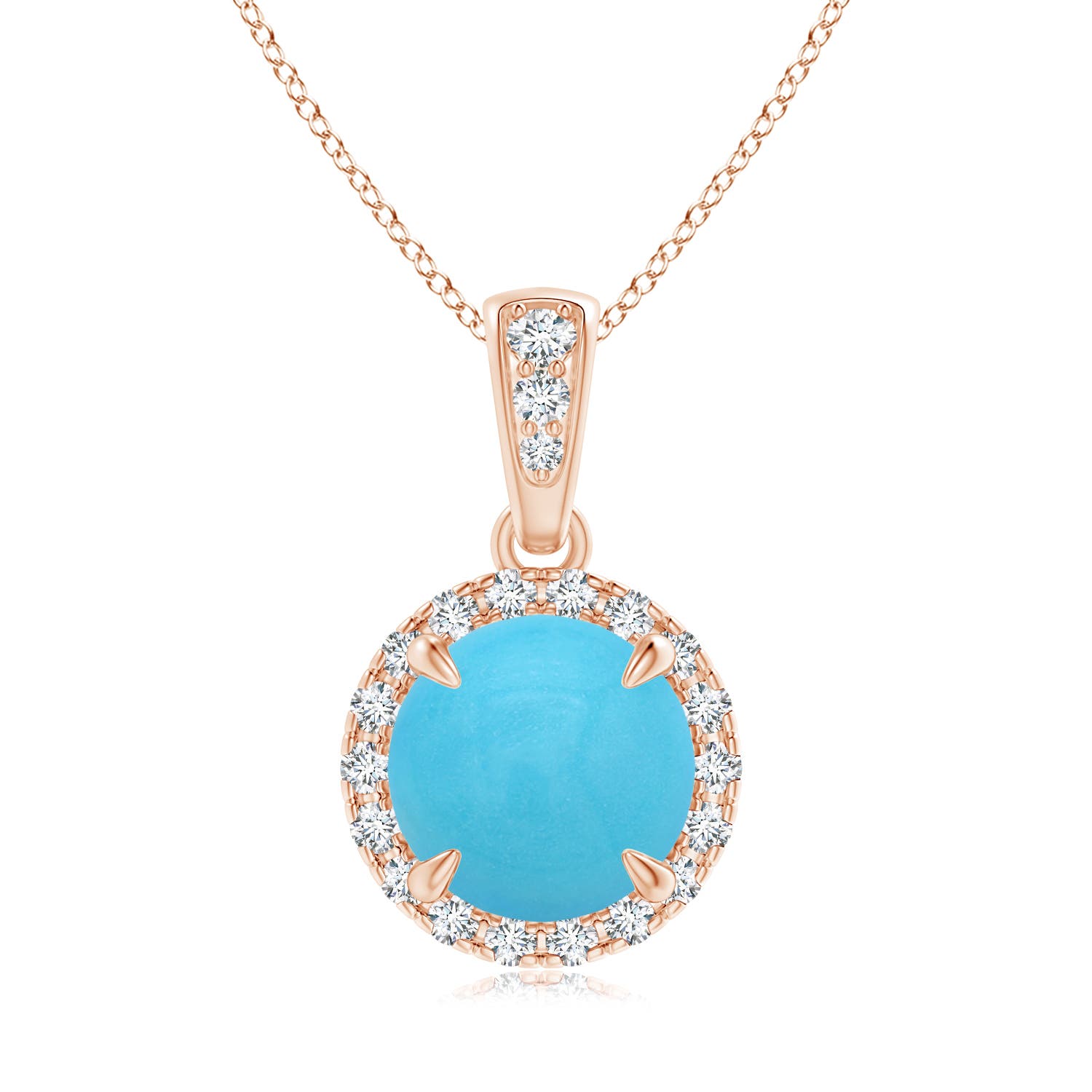 Claw-Set Round Turquoise Pendant with Diamond Halo