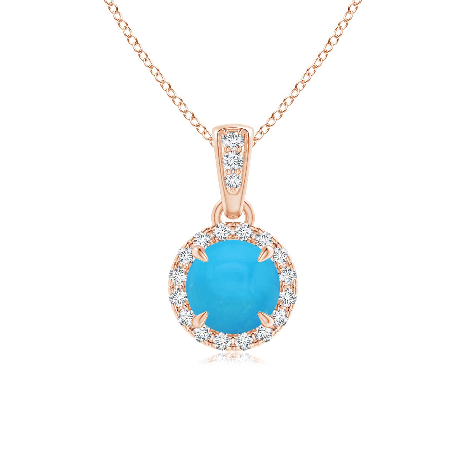 Claw-Set Round Turquoise Pendant with Diamond Halo