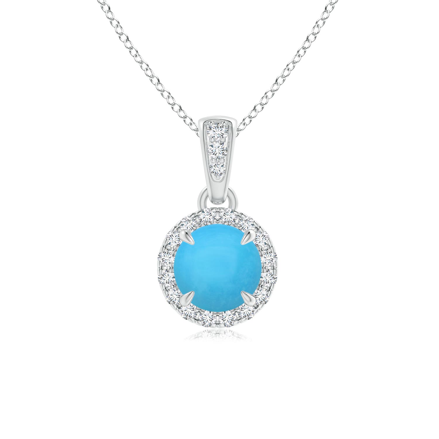 Claw-Set Round Turquoise Pendant with Diamond Halo