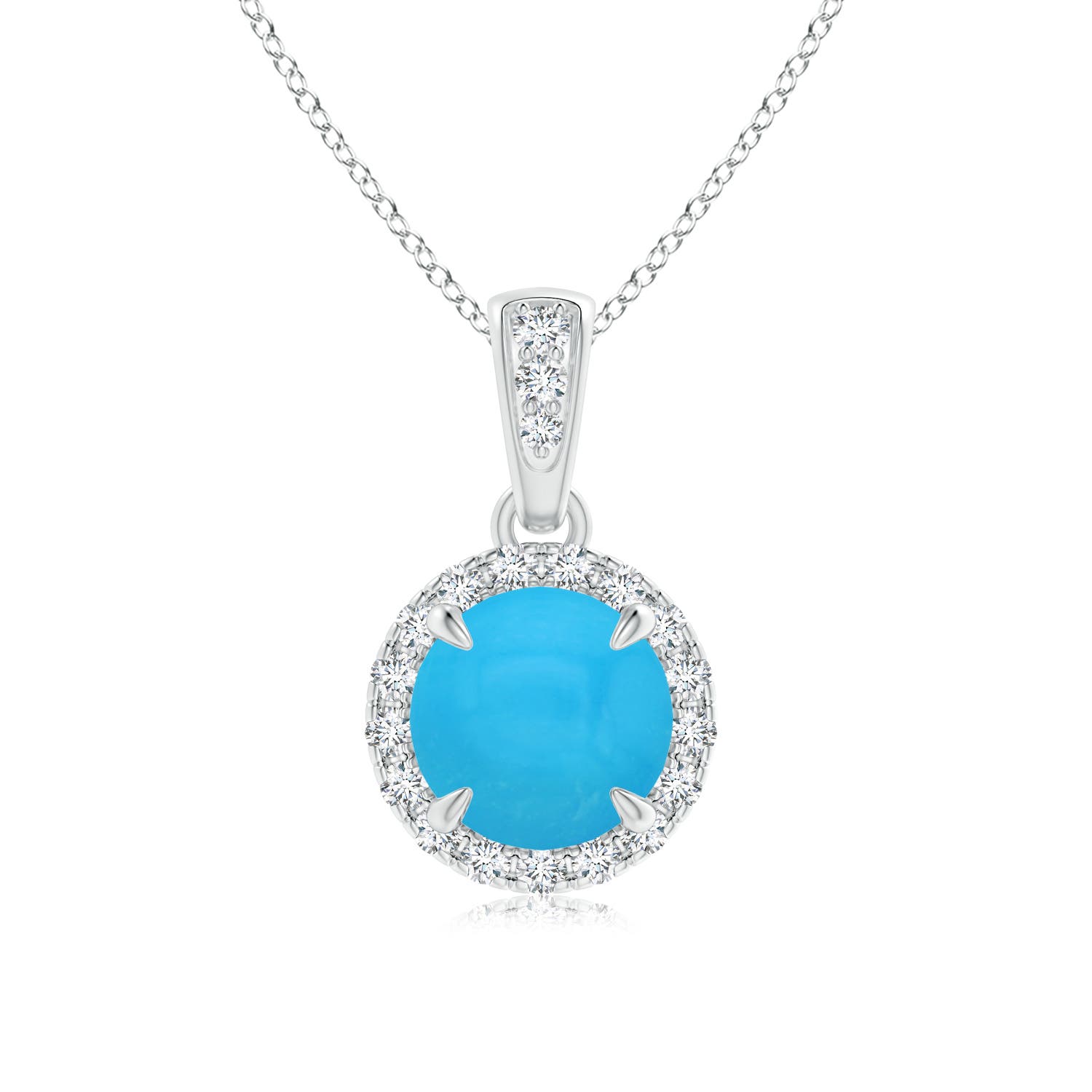 Claw-Set Round Turquoise Pendant with Diamond Halo