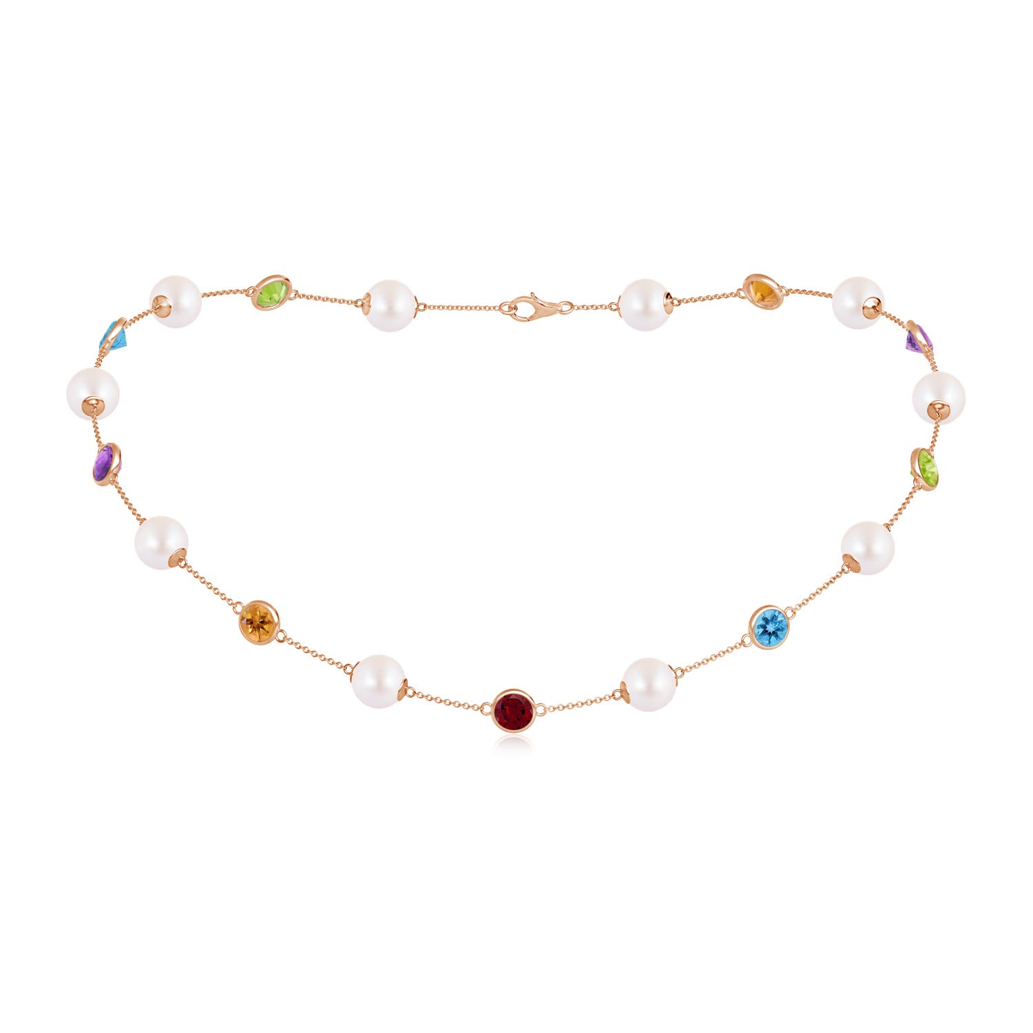 Akoya Cultured Pearl Necklace with Bezel-Set Gemstones