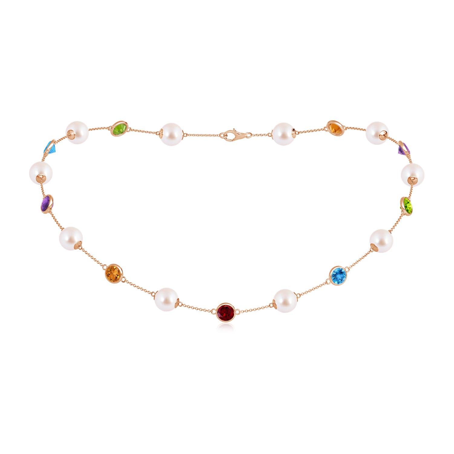 Akoya Cultured Pearl Necklace with Bezel-Set Gemstones
