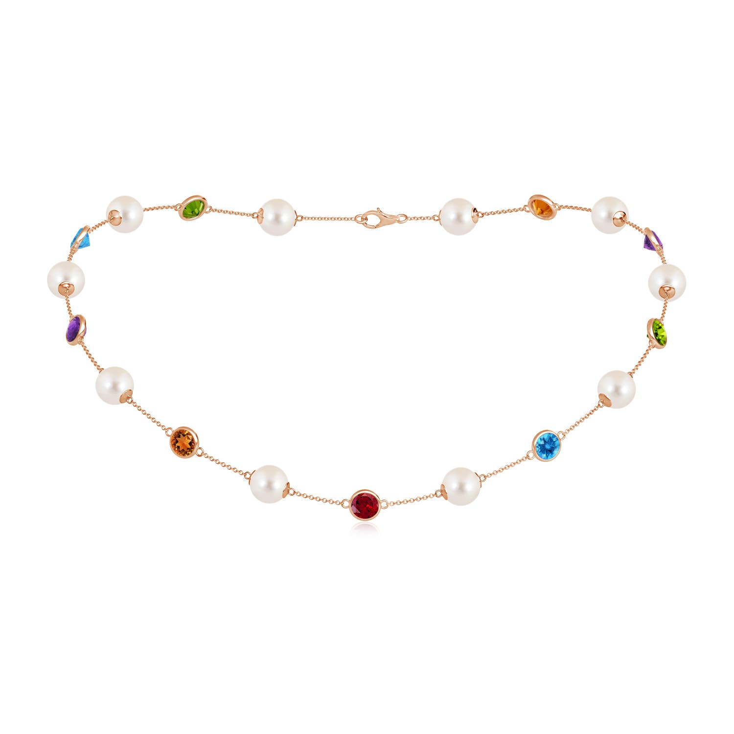 Freshwater Cultured Pearl Necklace with Bezel-Set Gemstones