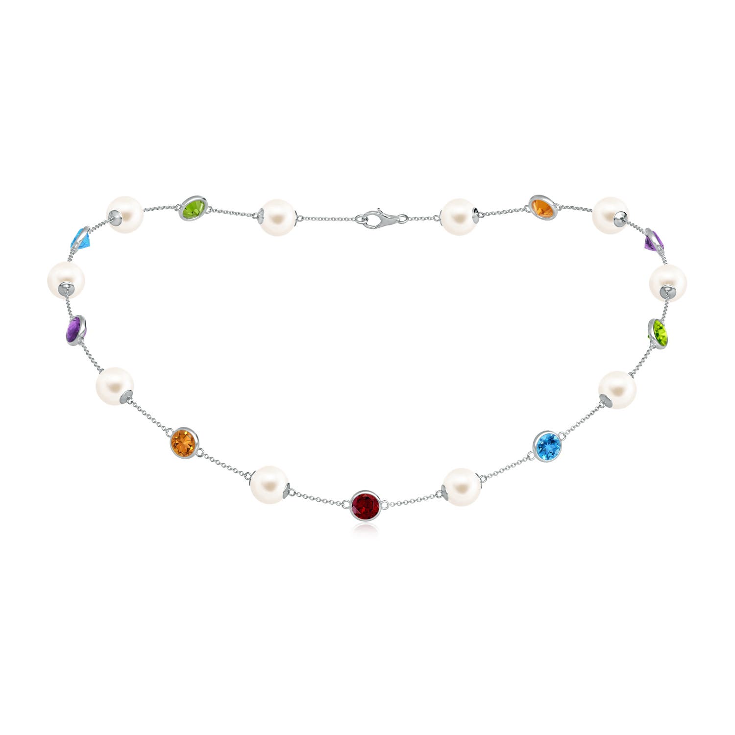 Freshwater Cultured Pearl Necklace with Bezel-Set Gemstones