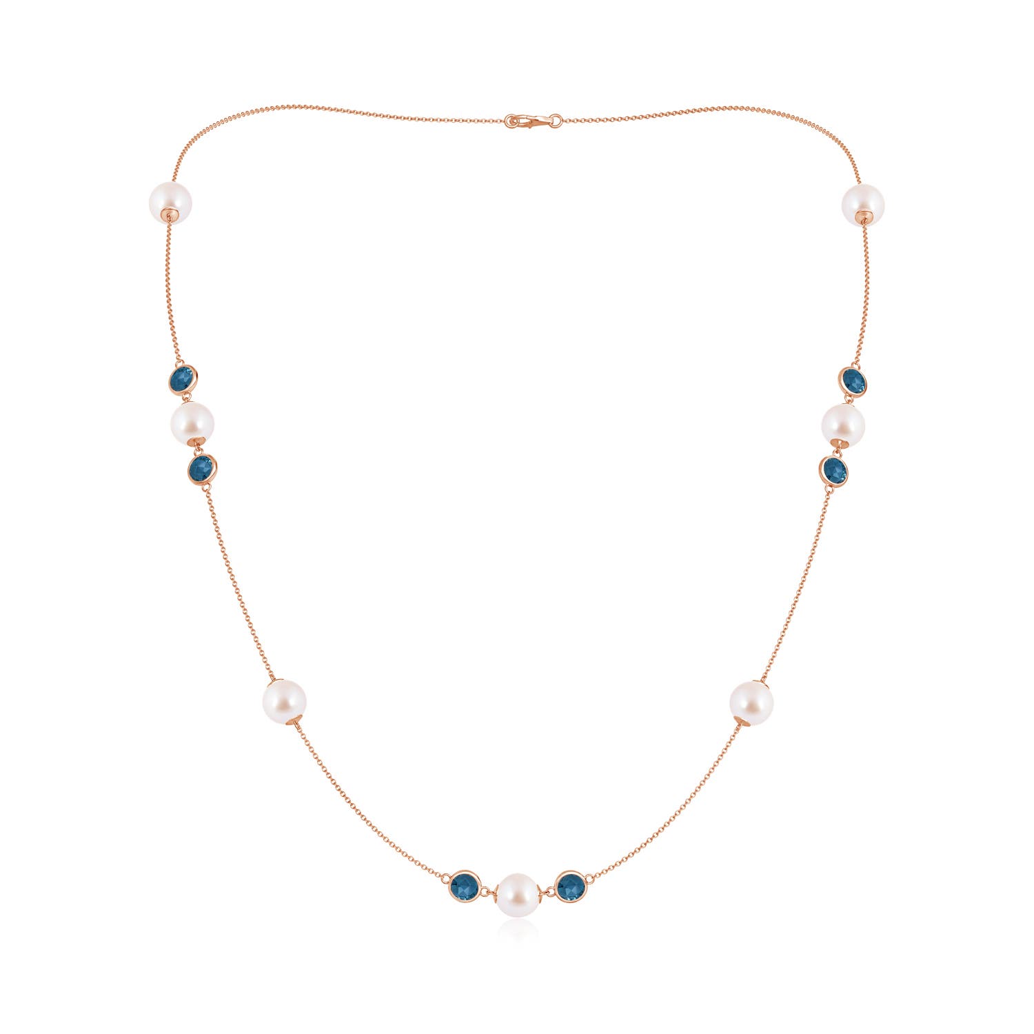 22 Akoya Cultured Pearl & London Blue Topaz Station Necklace