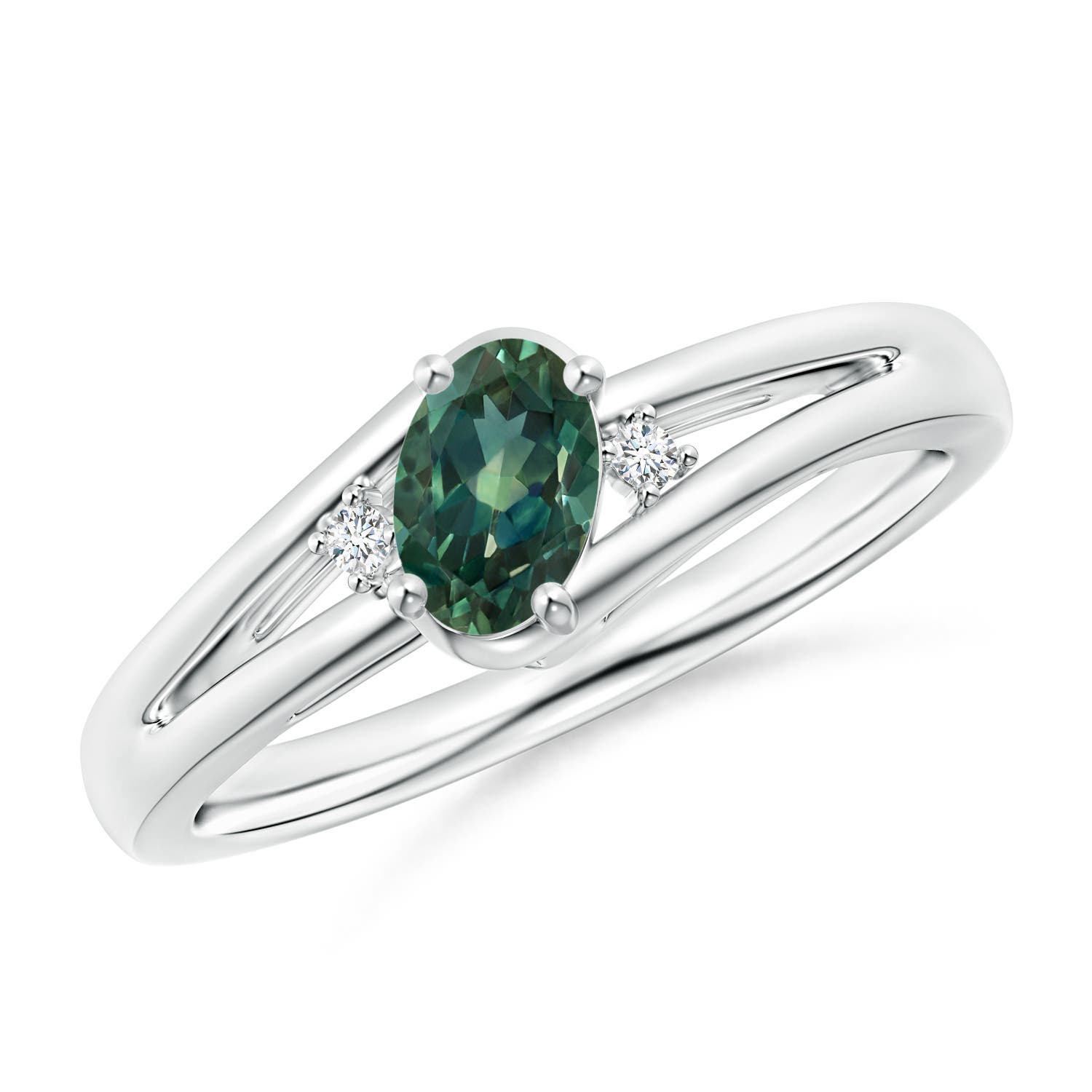 ANGARA Teal Montana Sapphire & Diamond Split Shank Ring in Silver (Size-6x4mm)