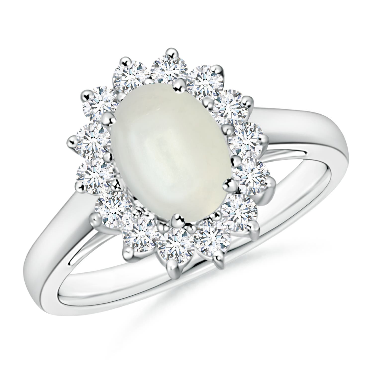 Princess Diana Inspired Moonstone Ring with Diamond Halo