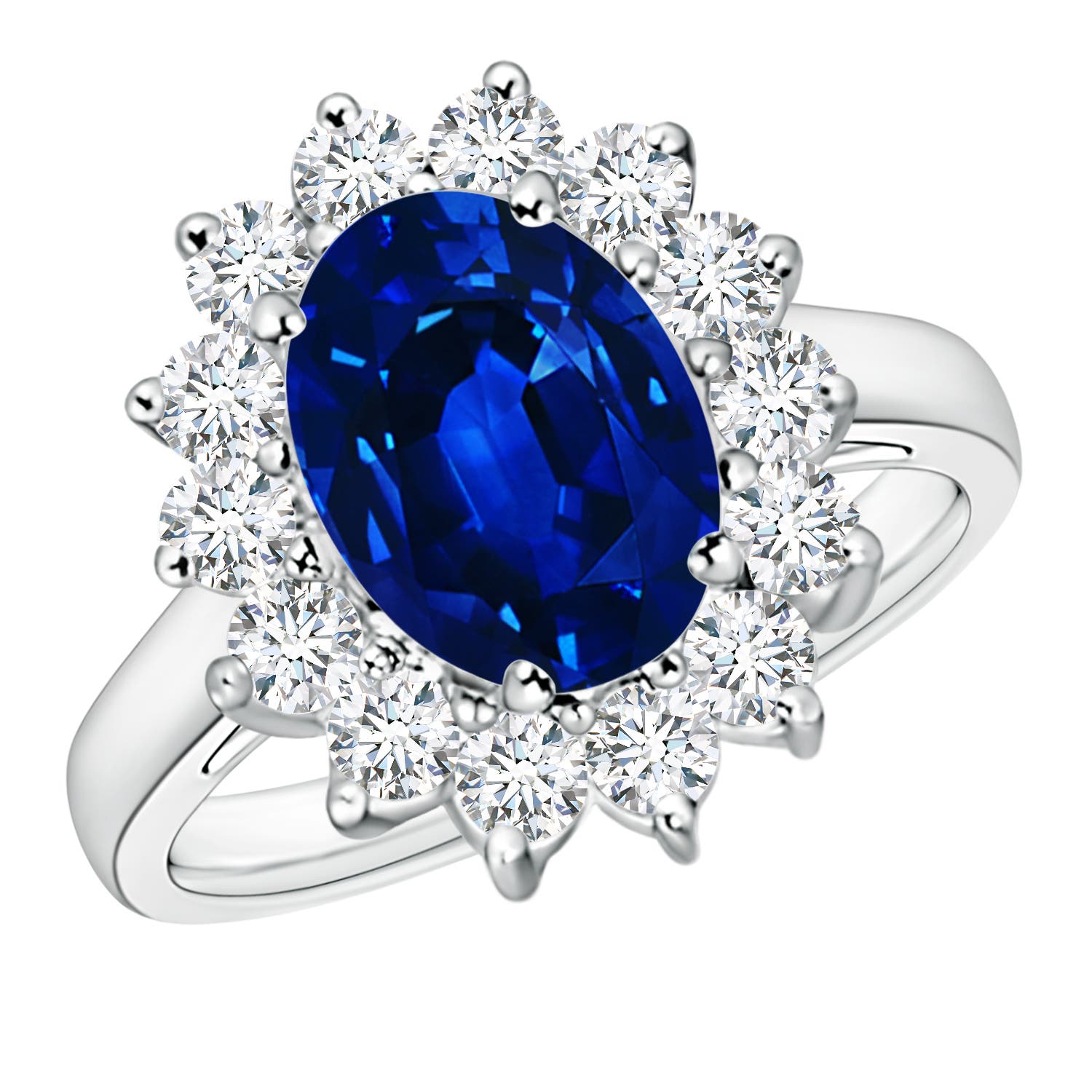 Princess Diana Inspired Blue Sapphire Ring with Diamond Halo