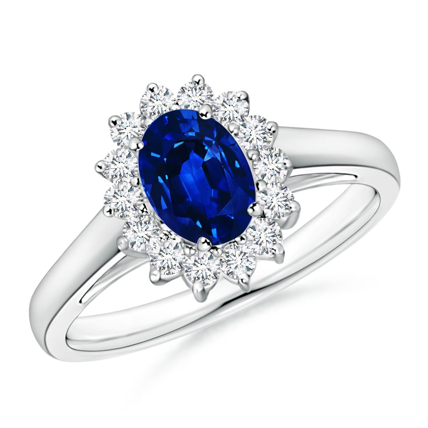 Princess Diana Inspired Blue Sapphire Ring with Diamond Halo