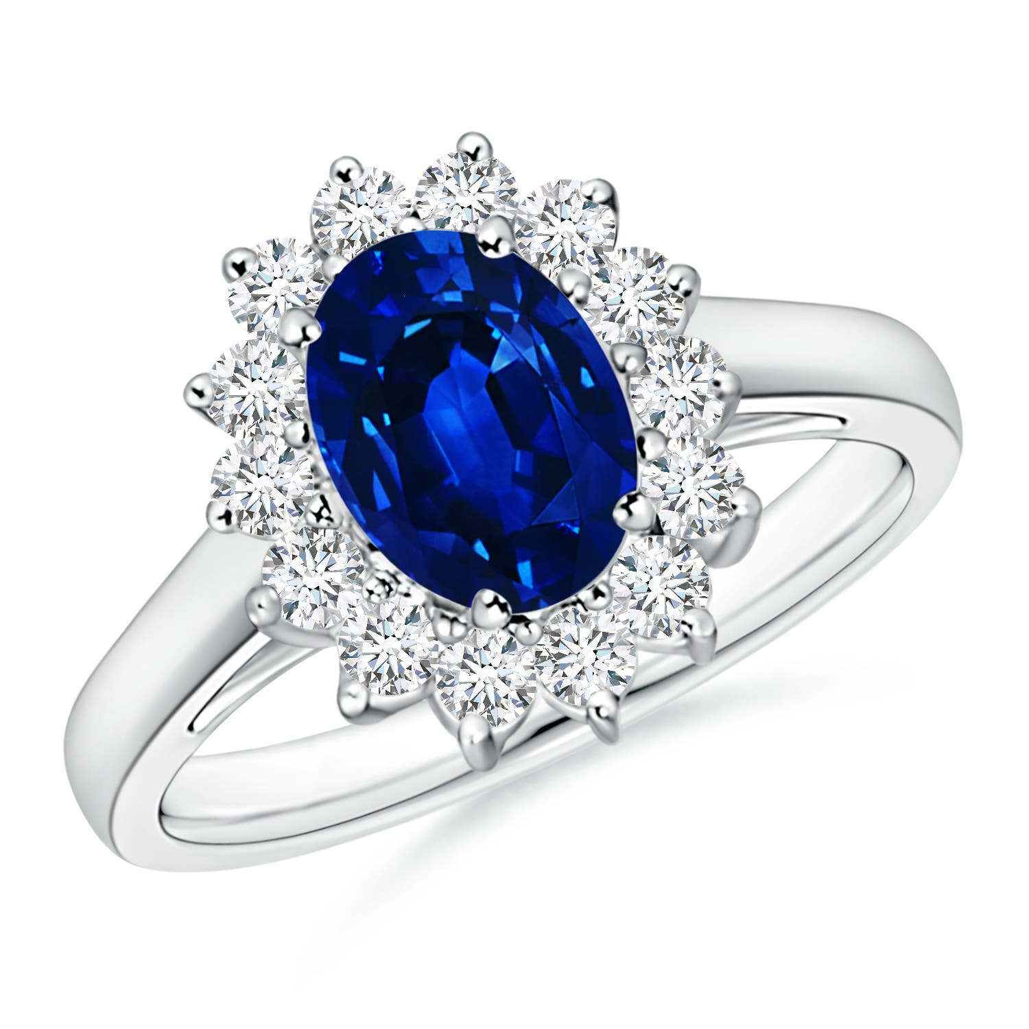 Princess Diana Inspired Blue Sapphire Ring with Diamond Halo