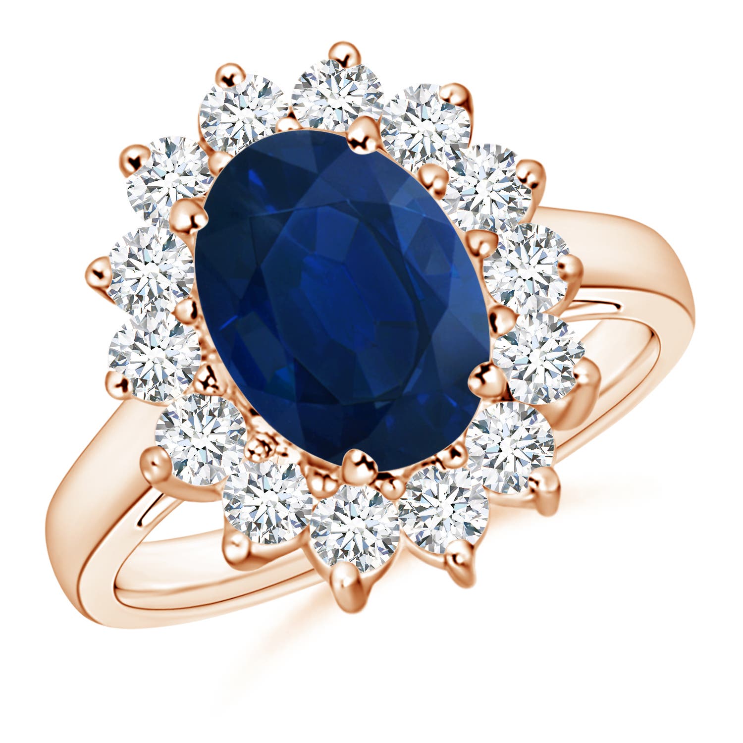 Princess Diana Inspired Blue Sapphire Ring with Diamond Halo
