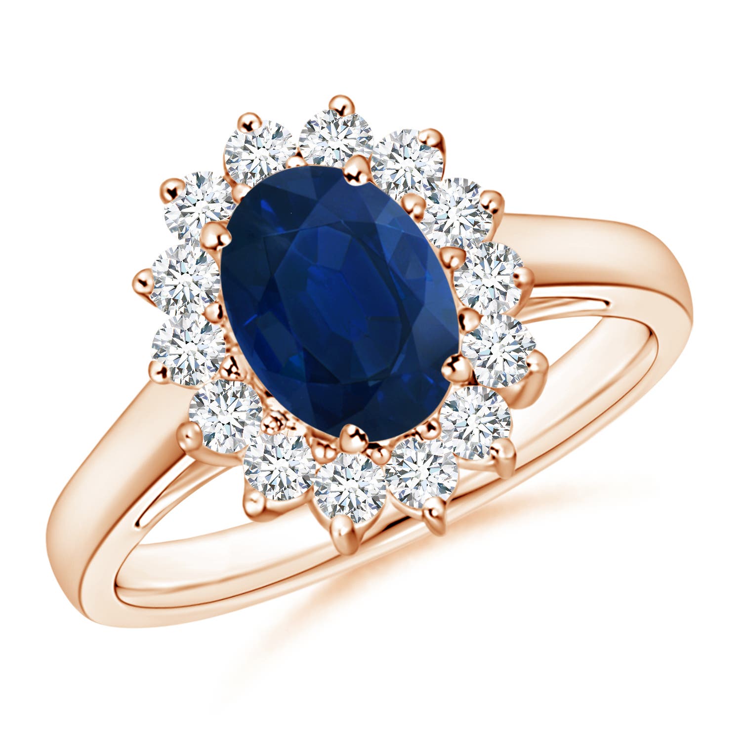 Princess Diana Inspired Blue Sapphire Ring with Diamond Halo