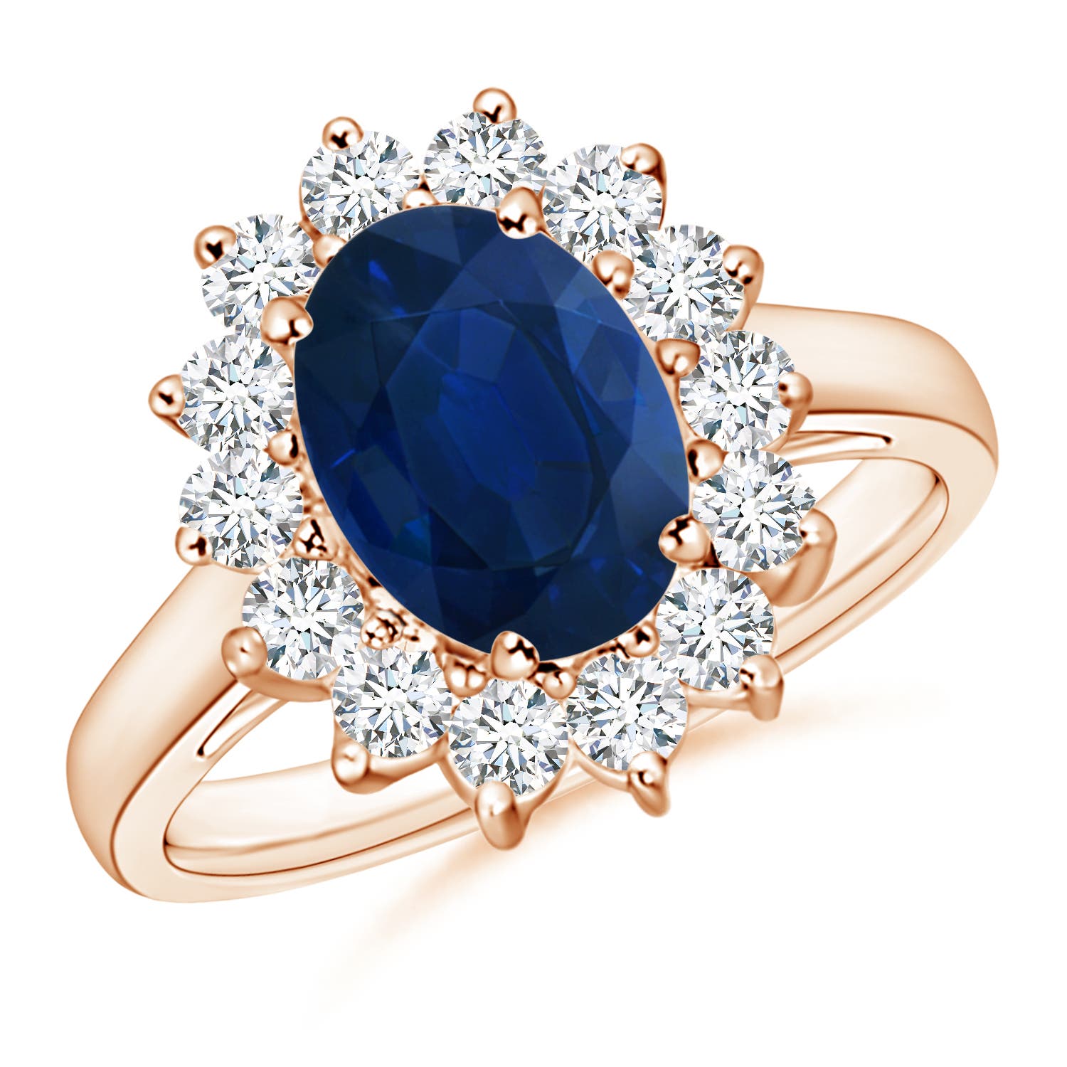 Princess Diana Inspired Blue Sapphire Ring with Diamond Halo