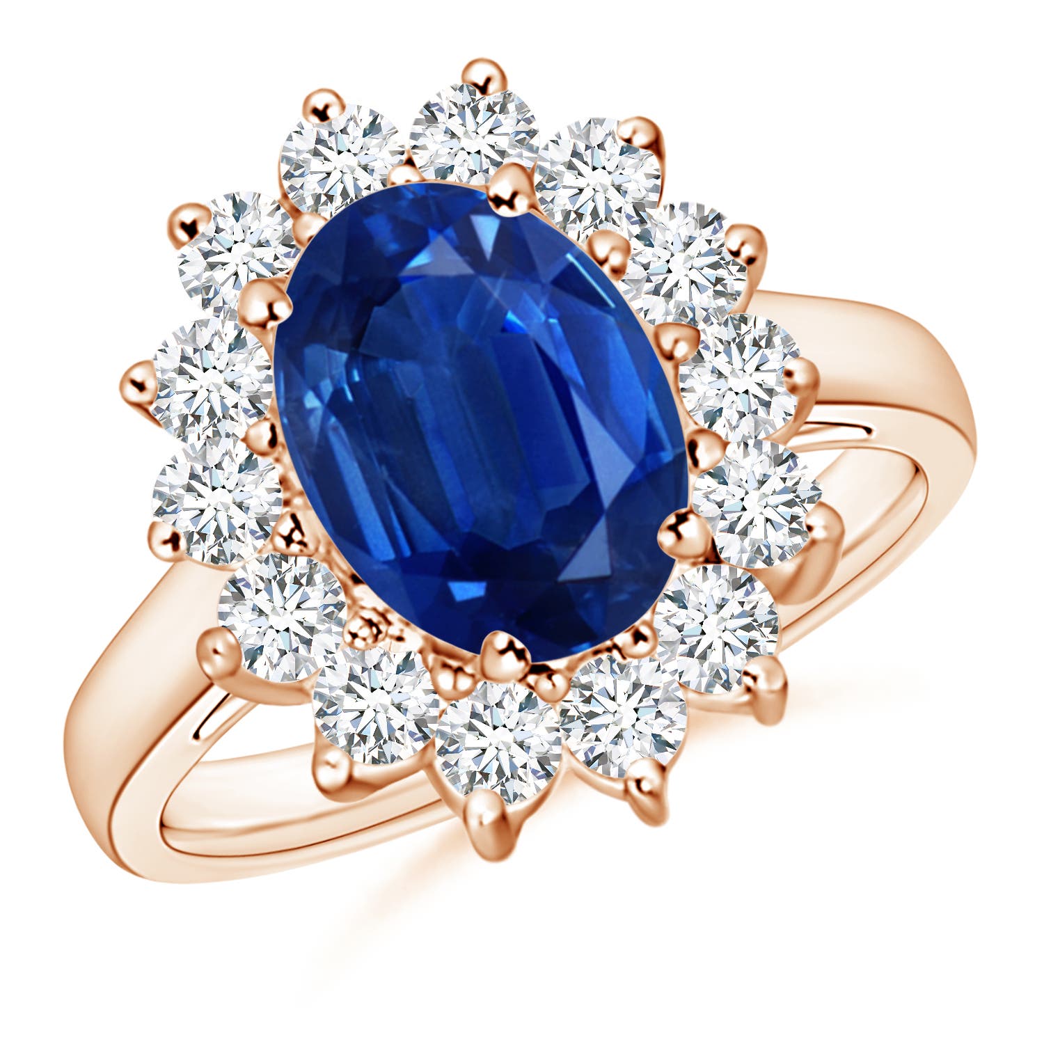 Princess Diana Inspired Blue Sapphire Ring with Diamond Halo