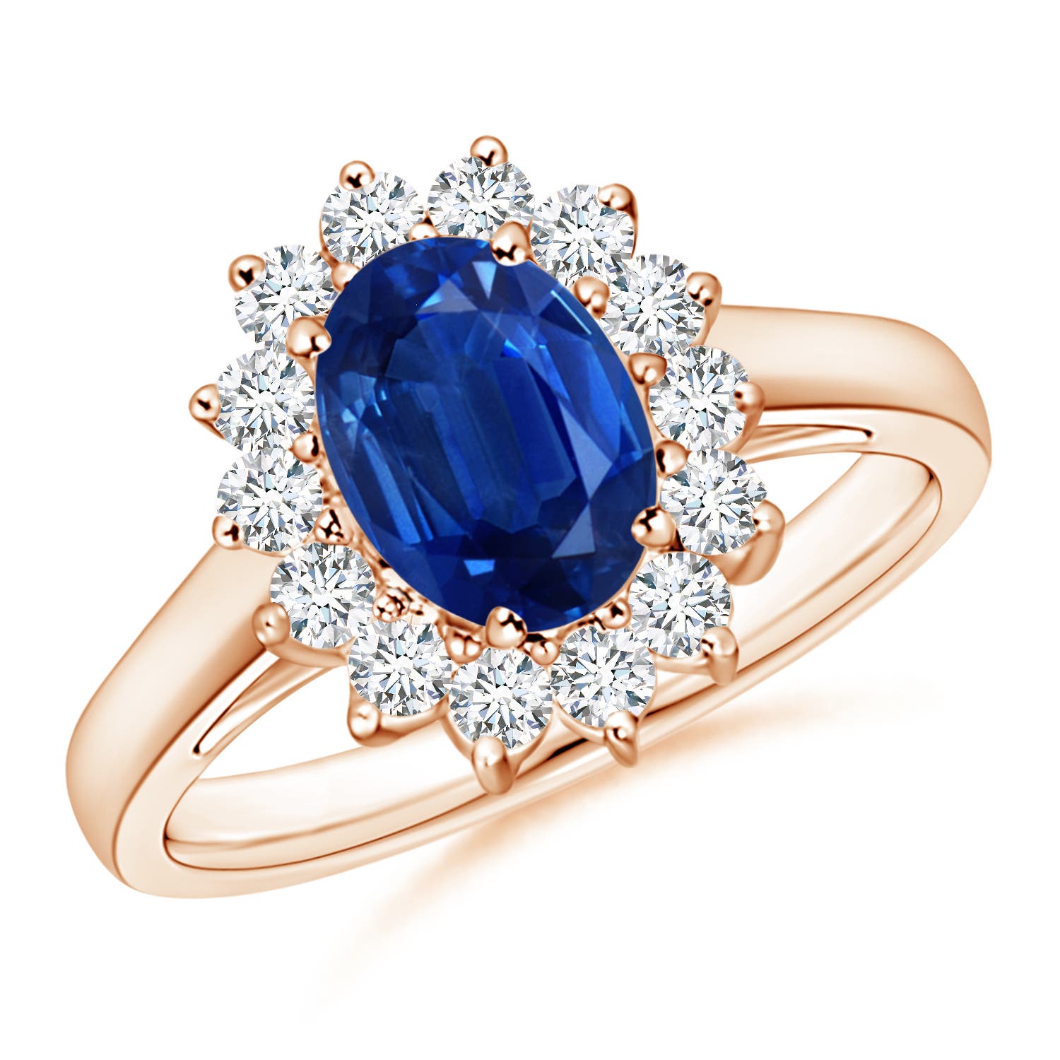 Princess Diana Inspired Blue Sapphire Ring with Diamond Halo