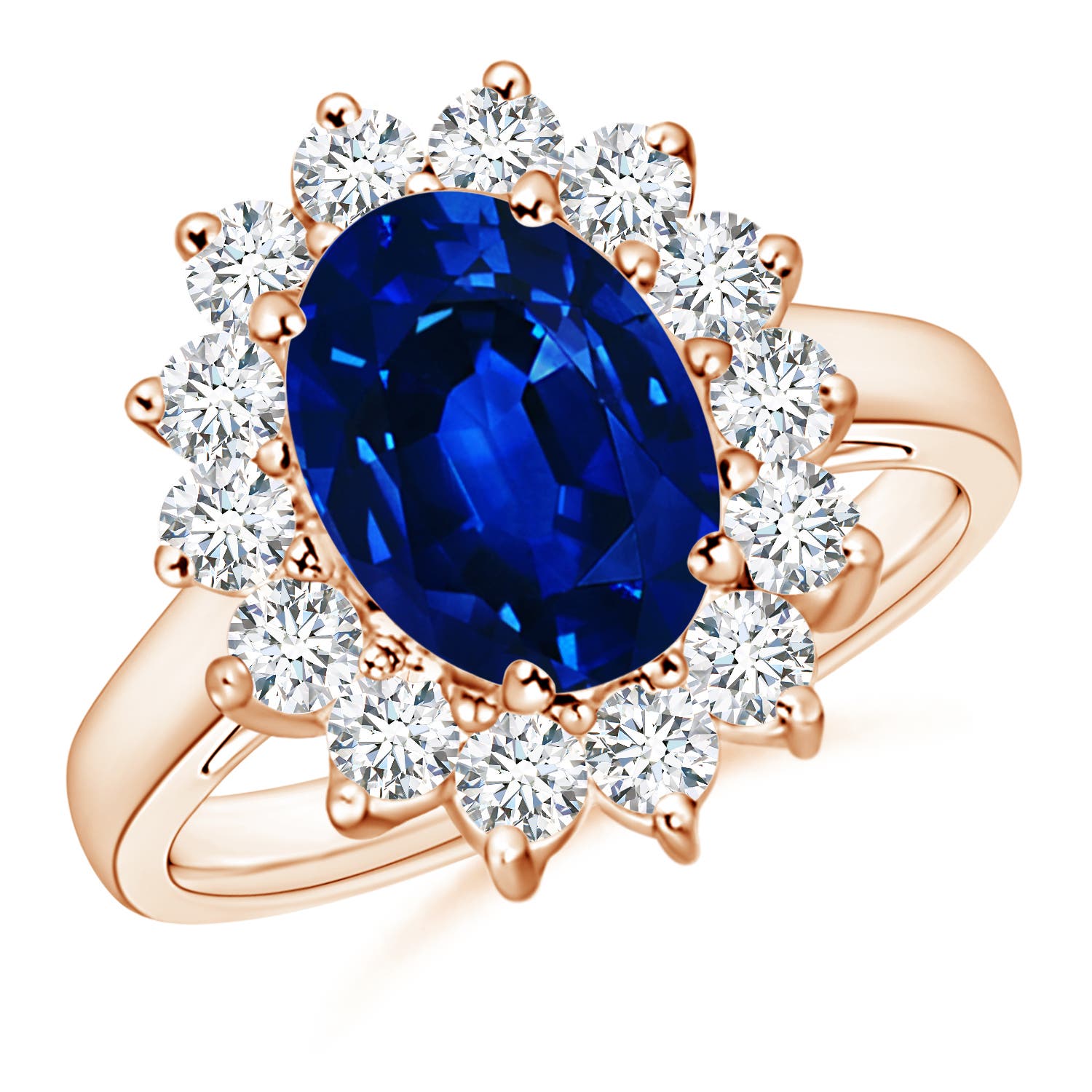 Princess Diana Inspired Blue Sapphire Ring with Diamond Halo