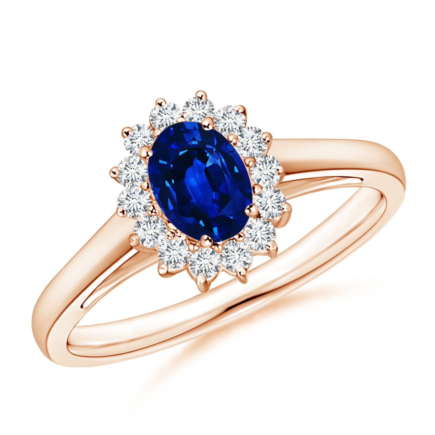 Princess Diana Inspired Blue Sapphire Ring with Diamond Halo