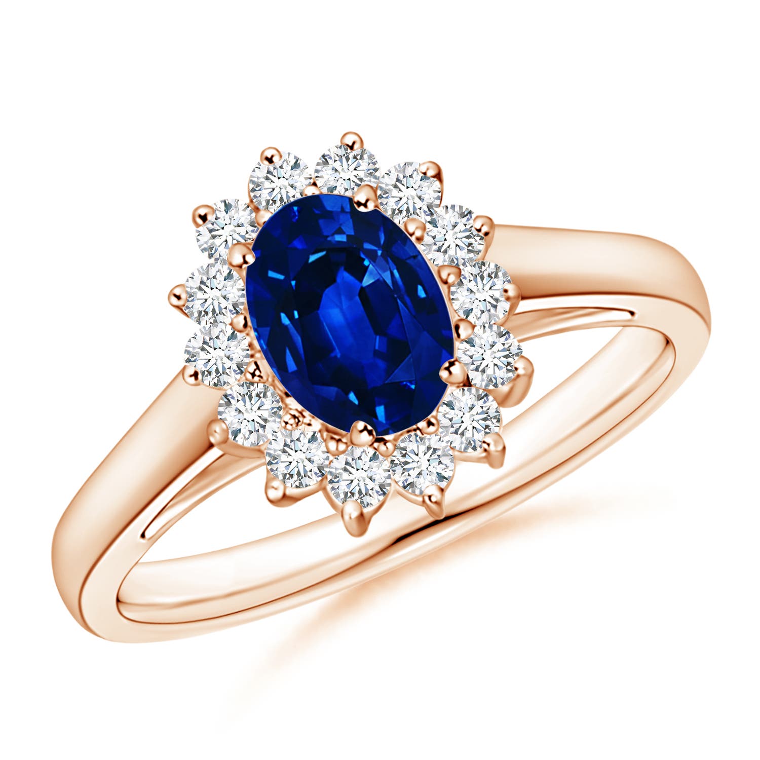 Princess Diana Inspired Blue Sapphire Ring with Diamond Halo