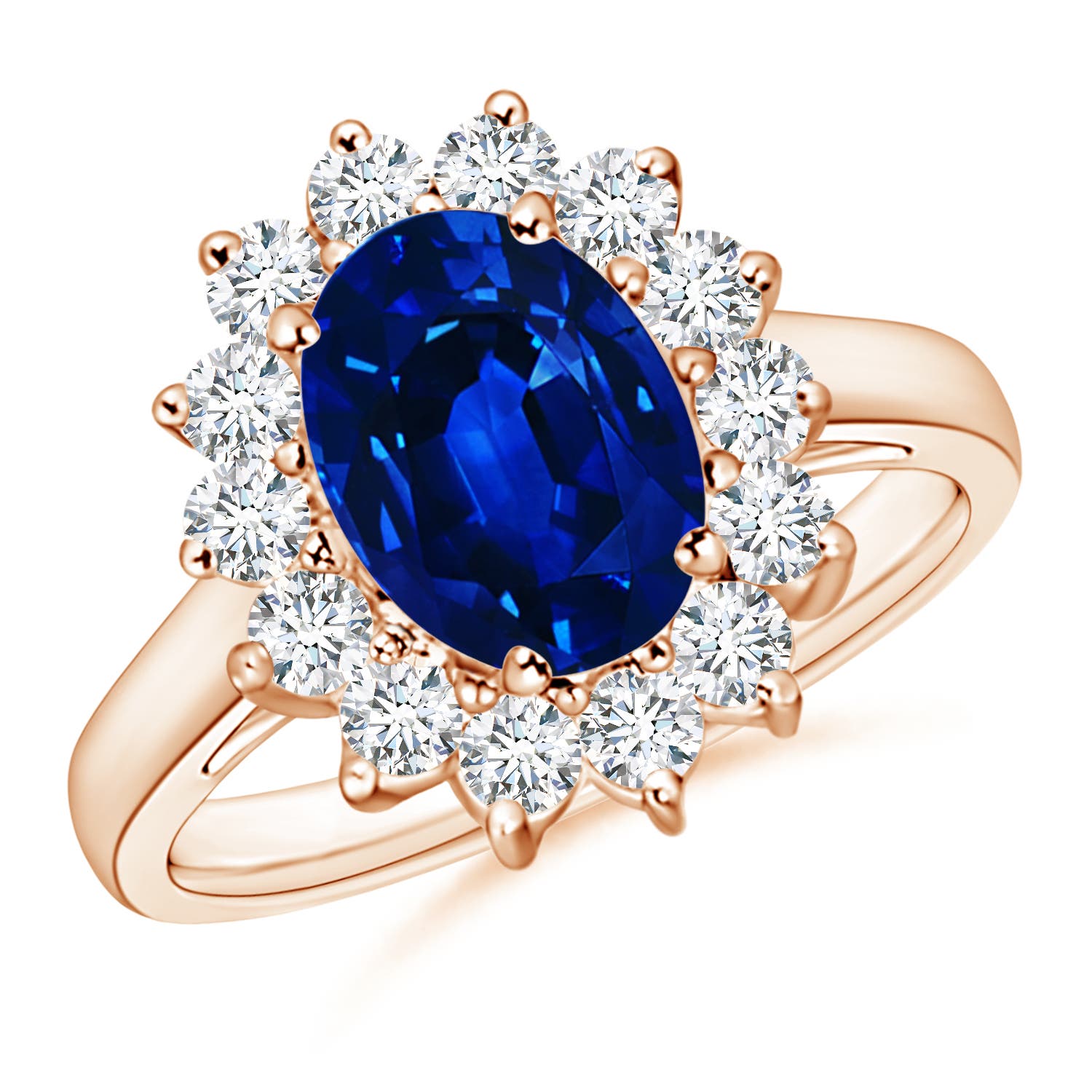 Princess Diana Inspired Blue Sapphire Ring with Diamond Halo
