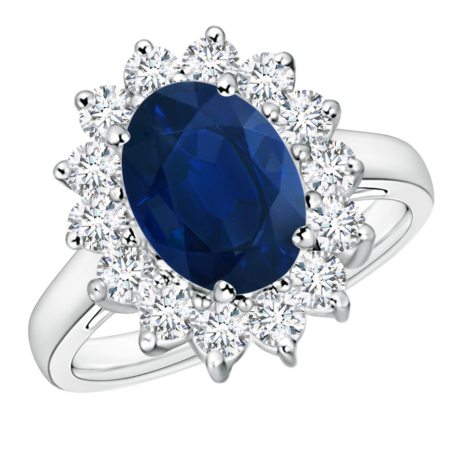 Princess Diana Inspired Blue Sapphire Ring with Diamond Halo