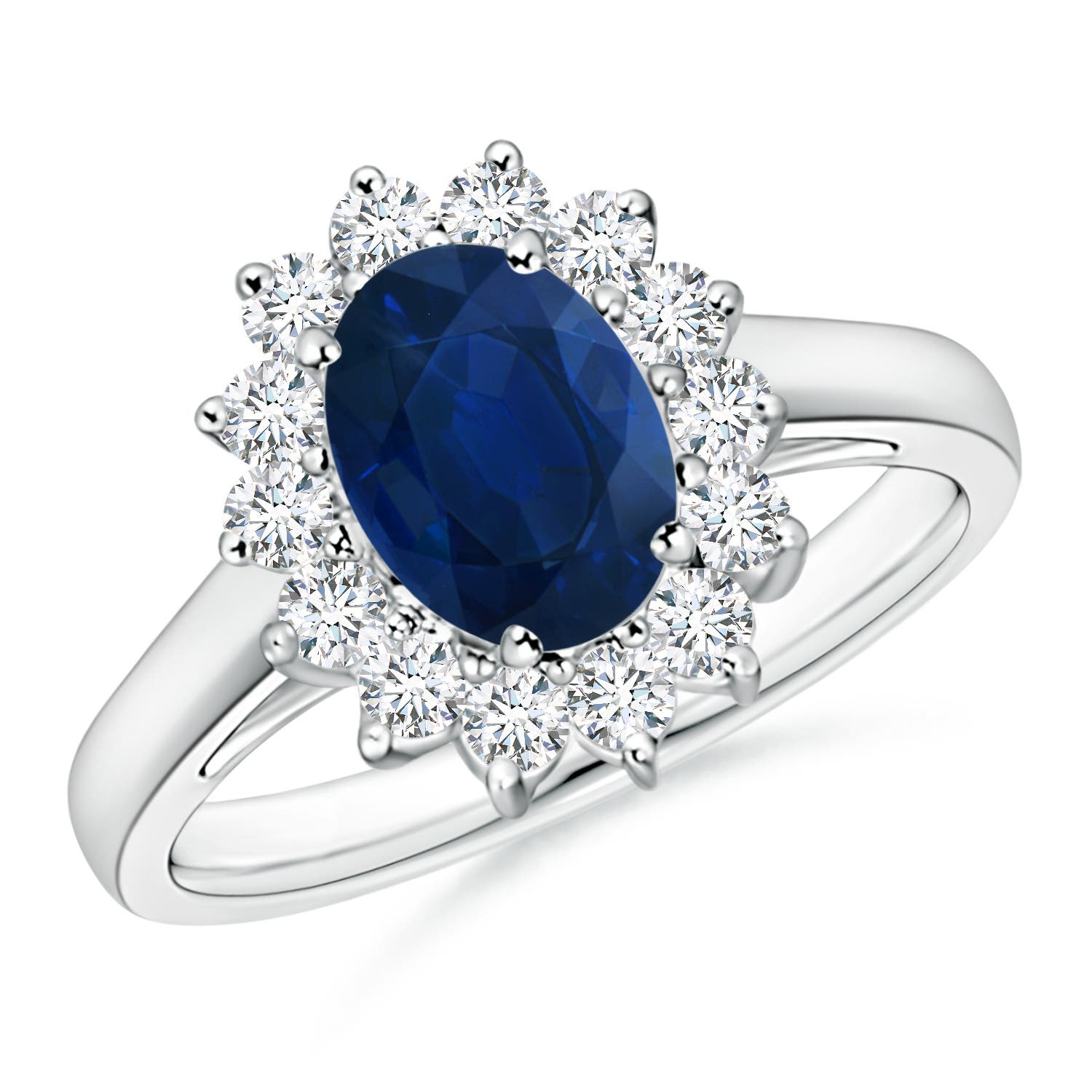 Princess Diana Inspired Blue Sapphire Ring with Diamond Halo