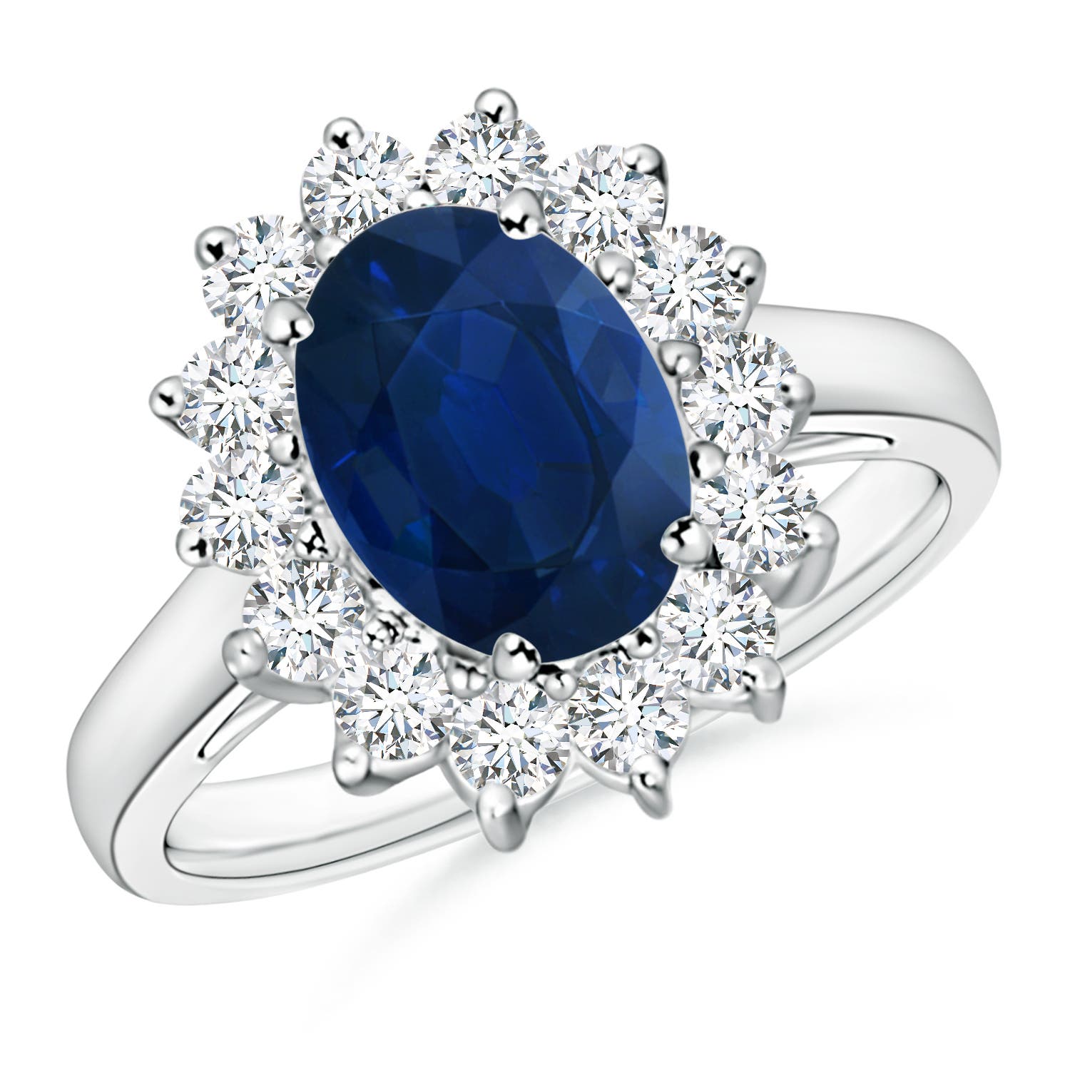 Princess Diana Inspired Blue Sapphire Ring with Diamond Halo