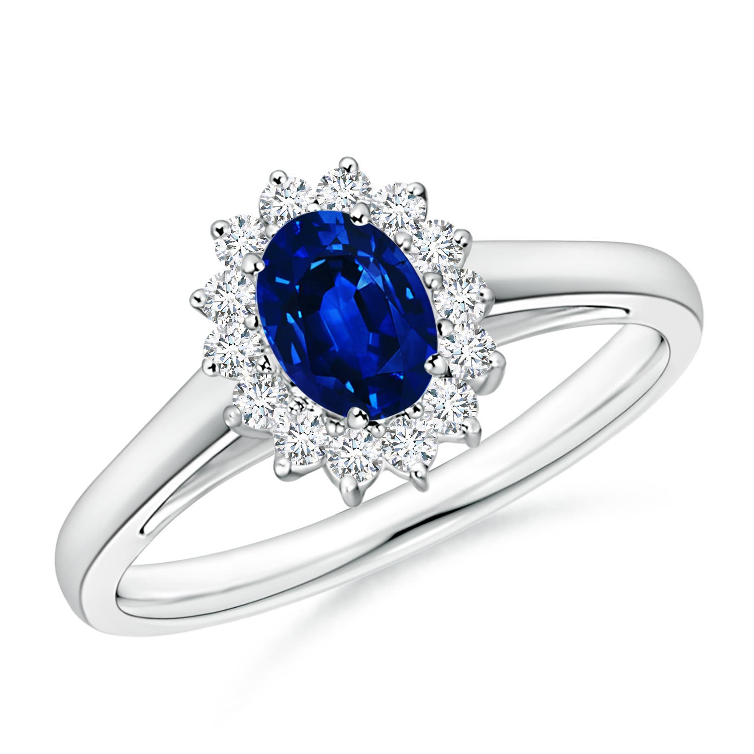 Princess Diana Inspired Blue Sapphire Ring with Diamond Halo