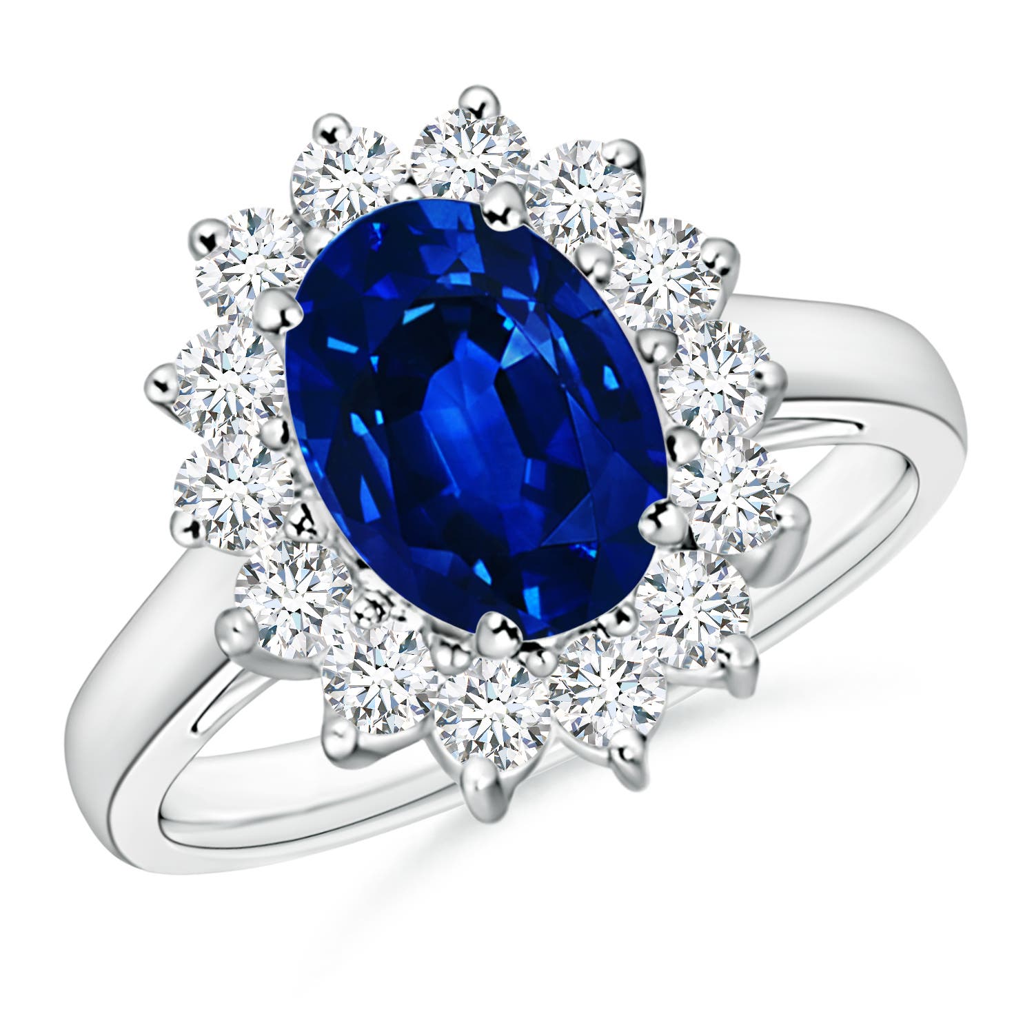 Princess Diana Inspired Blue Sapphire Ring with Diamond Halo