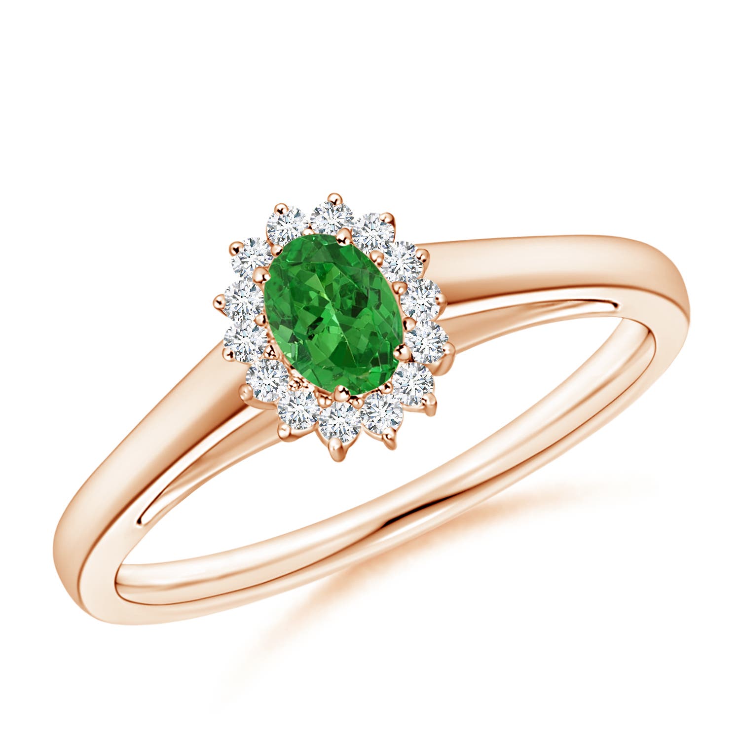 Princess Diana Inspired Tsavorite Ring with Diamond Halo