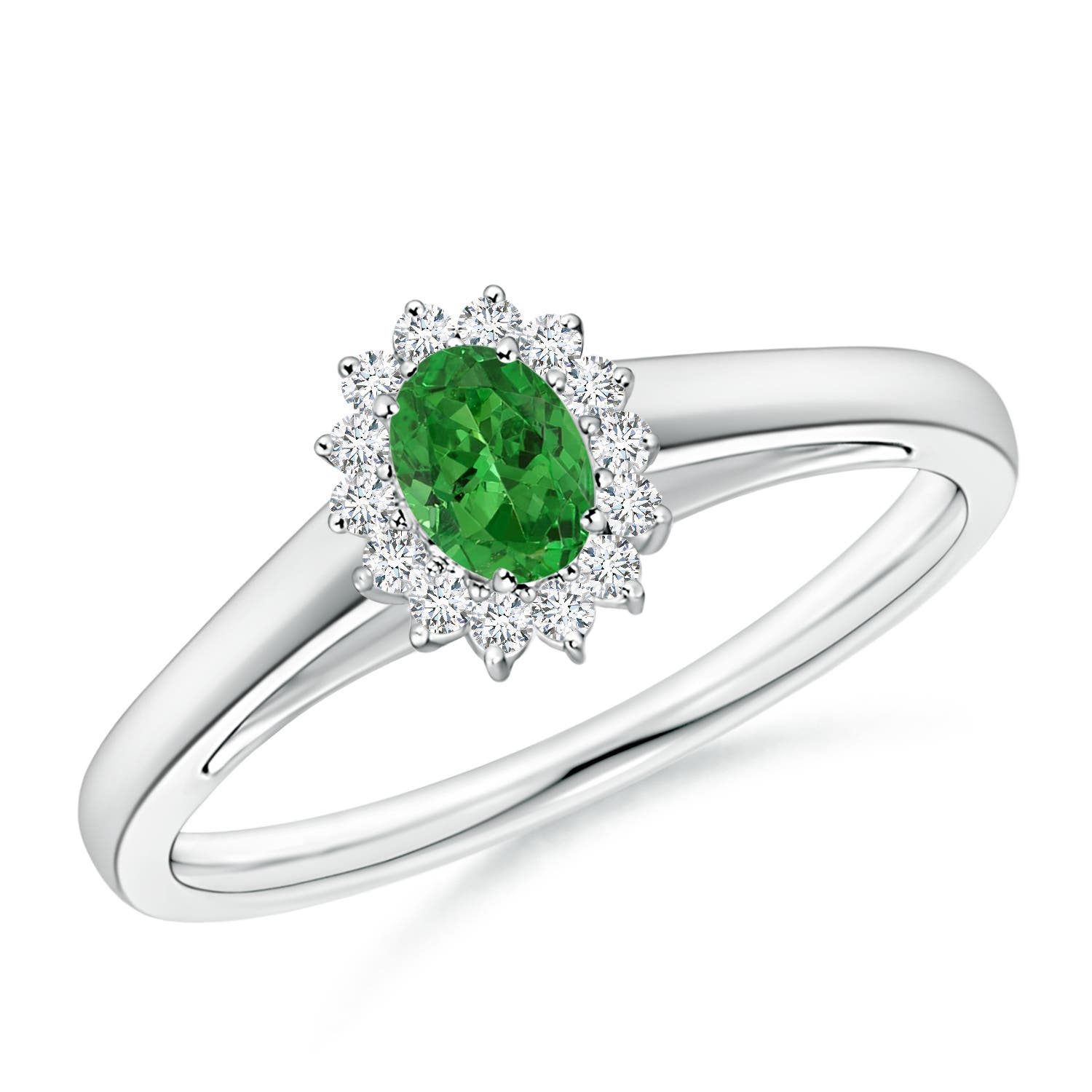 Princess Diana Inspired Tsavorite Ring with Diamond Halo