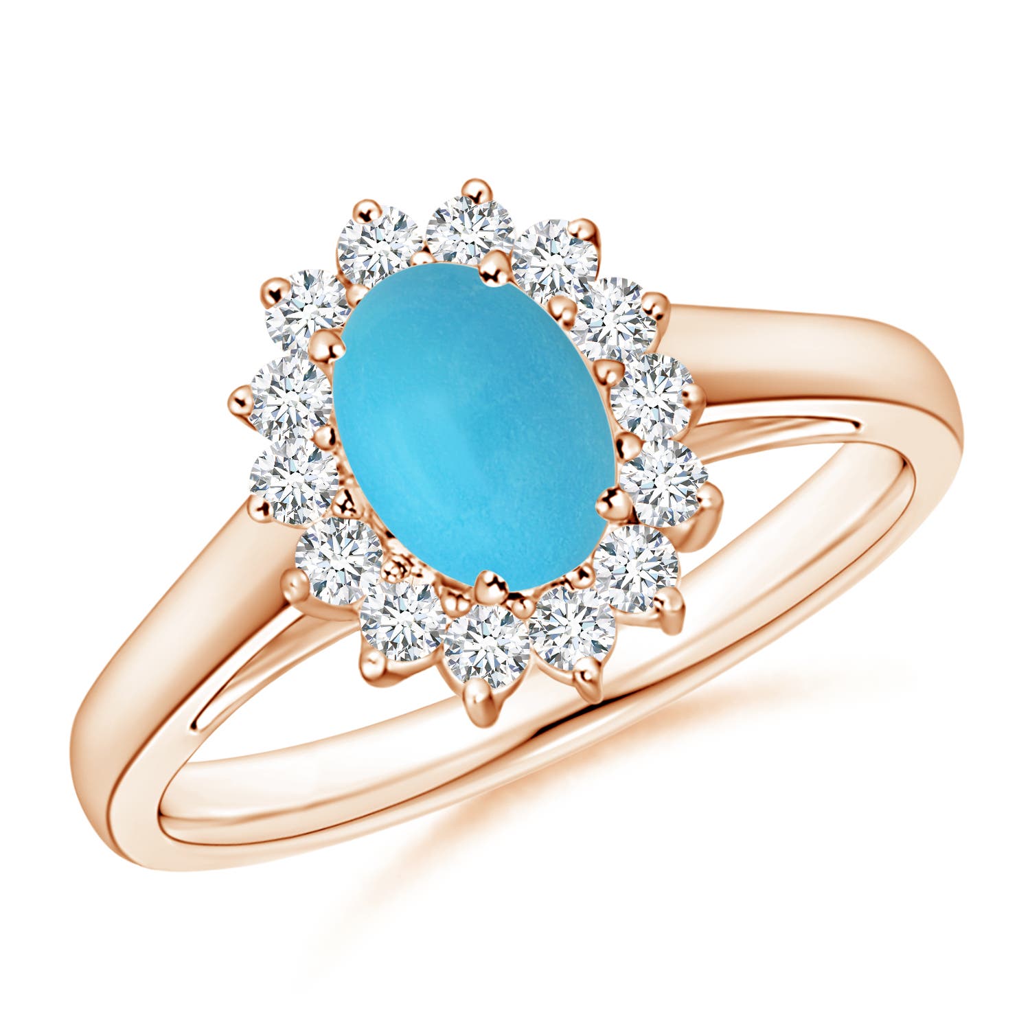 Princess Diana Inspired Turquoise Ring with Diamond Halo