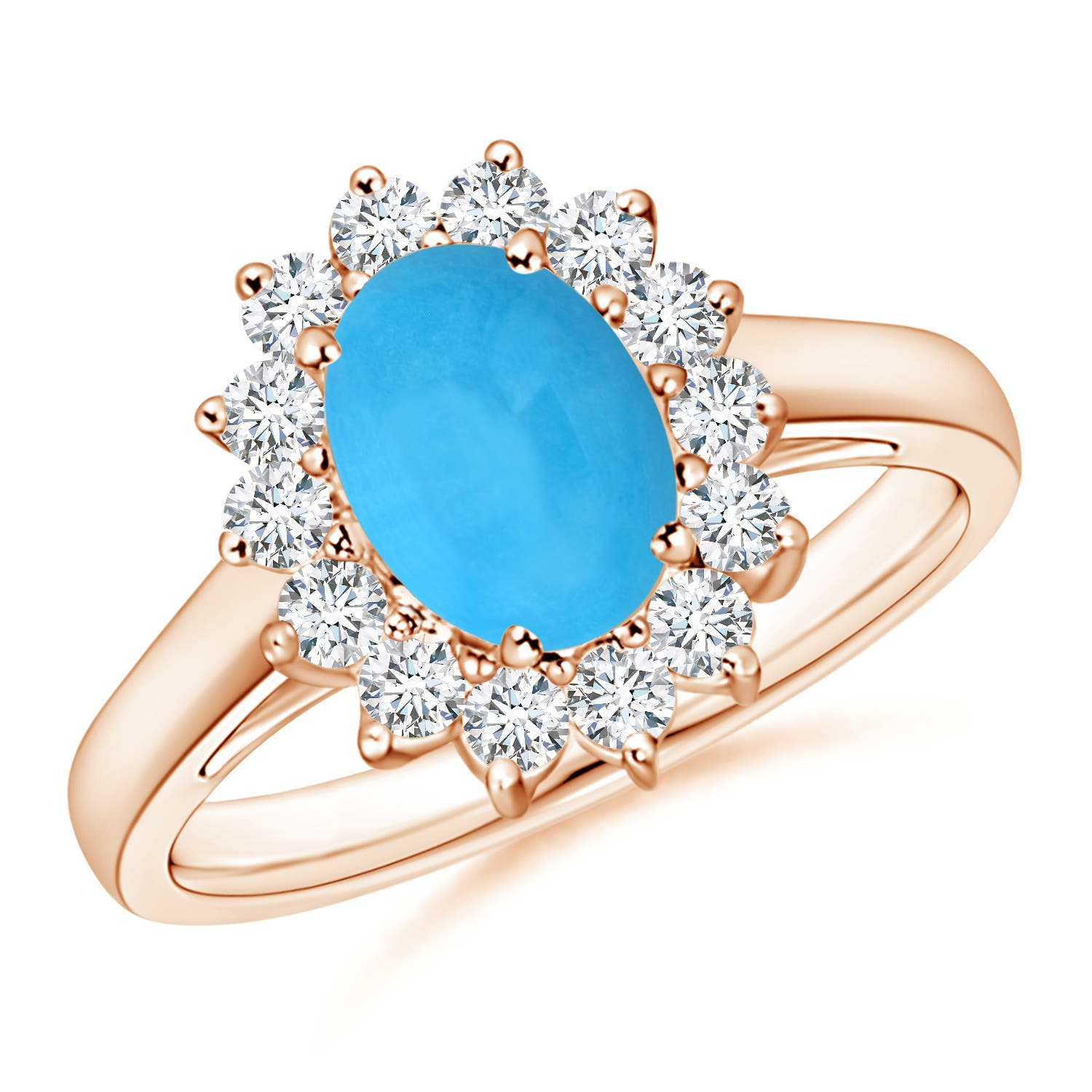 Princess Diana Inspired Turquoise Ring with Diamond Halo