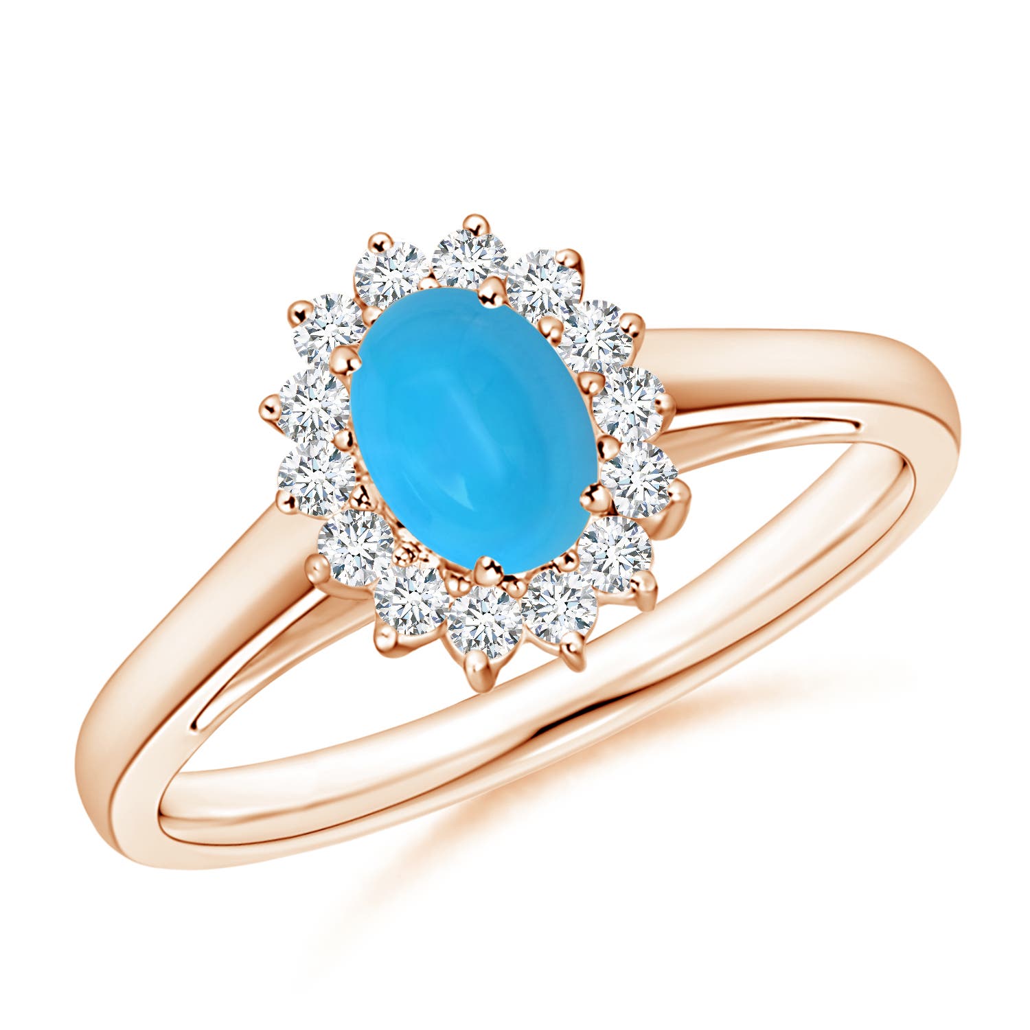 Princess Diana Inspired Turquoise Ring with Diamond Halo