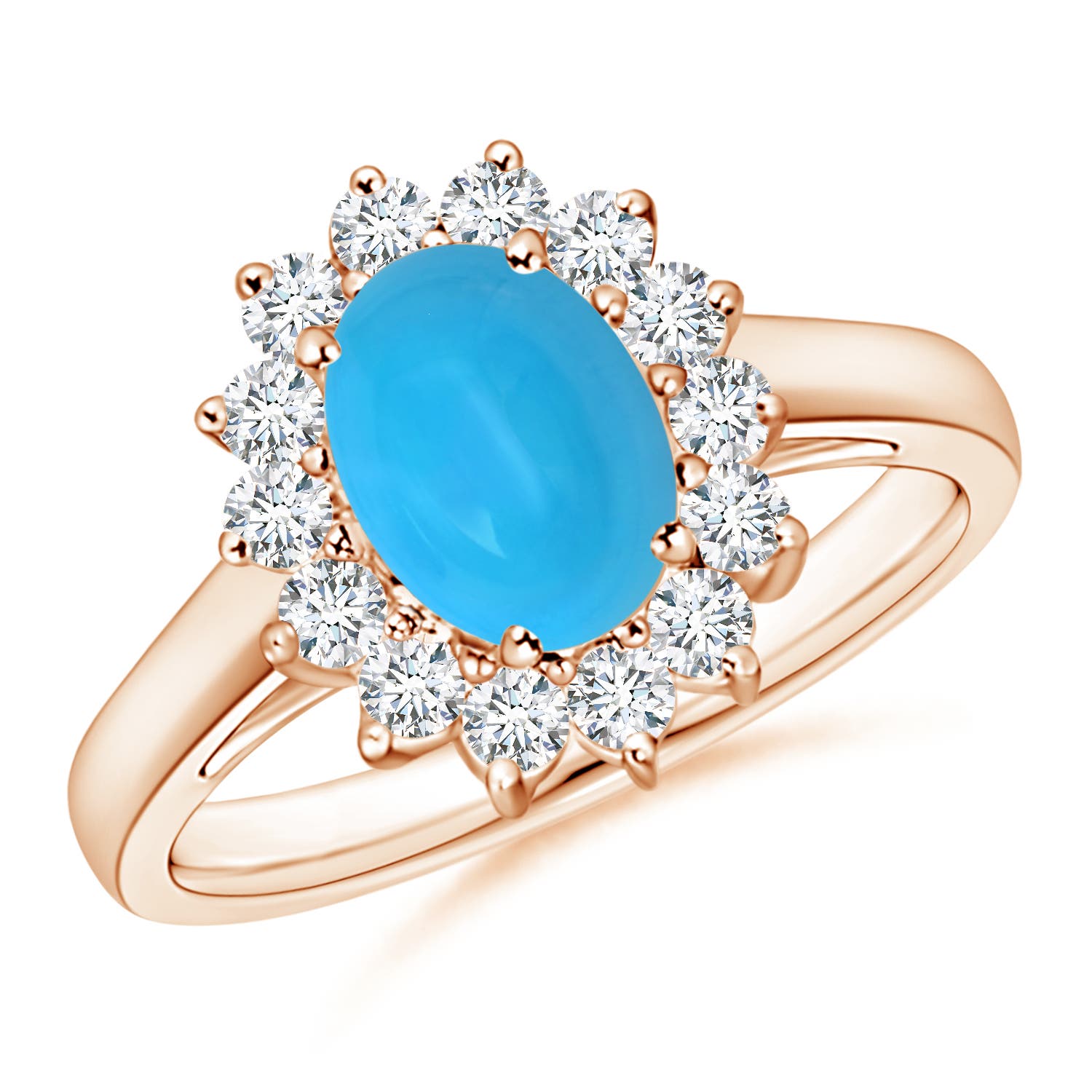 Princess Diana Inspired Turquoise Ring with Diamond Halo