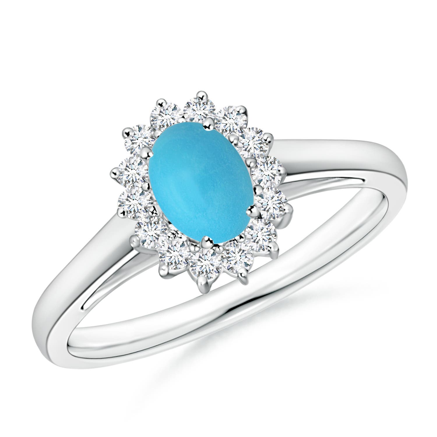 Princess Diana Inspired Turquoise Ring with Diamond Halo